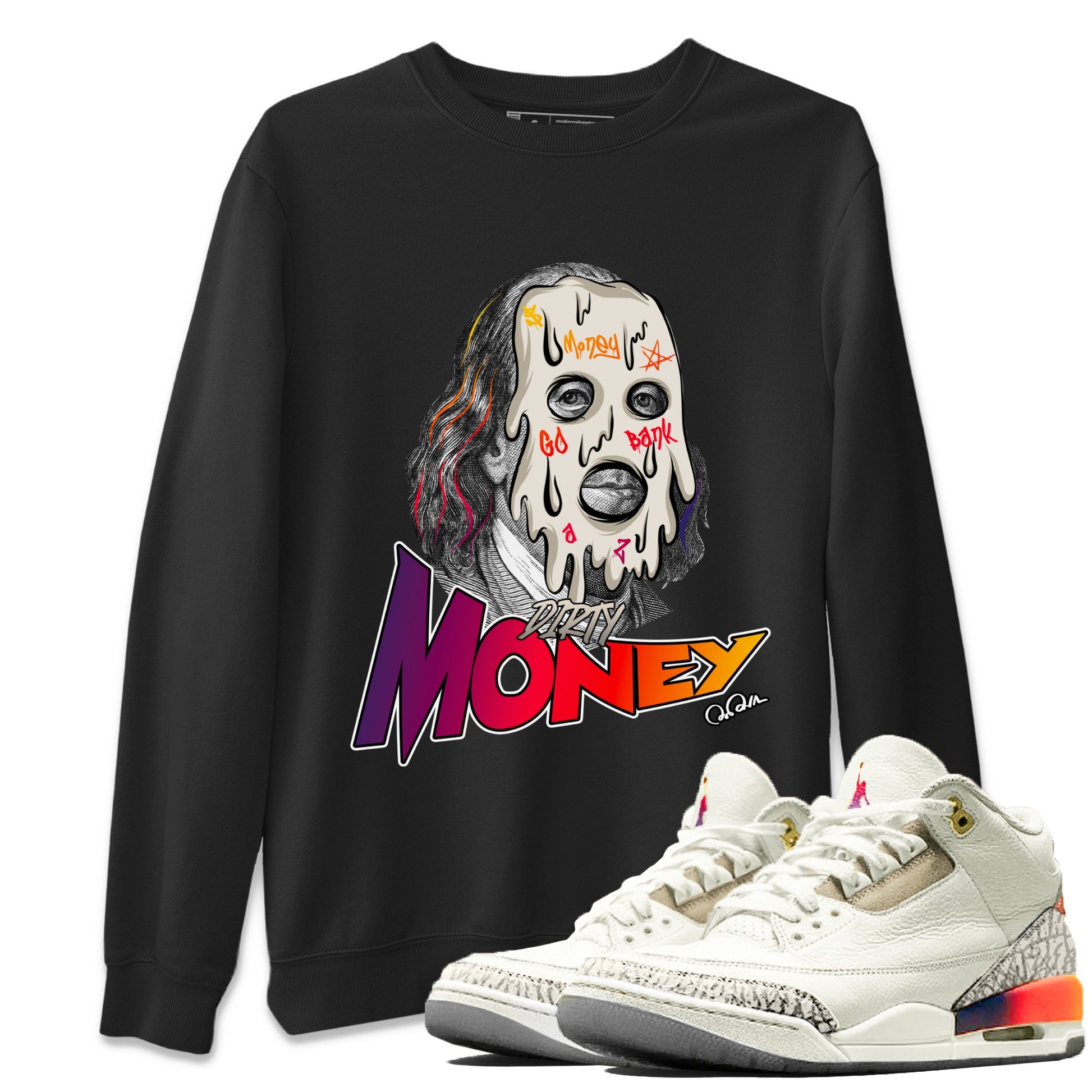 Air Jordan 3 J Balvin shirt to match jordans Dirty Money sneaker tees AJ3 Balvin  SNRT Sneaker Release Tees LGBTQ Gay Pride T-Shirt Unisex Black 1 T-Shirt
