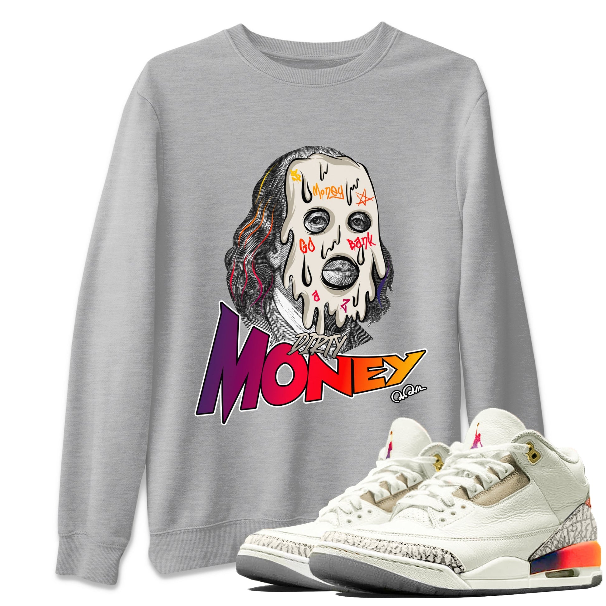 Air Jordan 3 J Balvin shirt to match jordans Dirty Money sneaker tees AJ3 Balvin  SNRT Sneaker Release Tees LGBTQ Gay Pride T-Shirt Unisex Heather Grey 1 T-Shirt