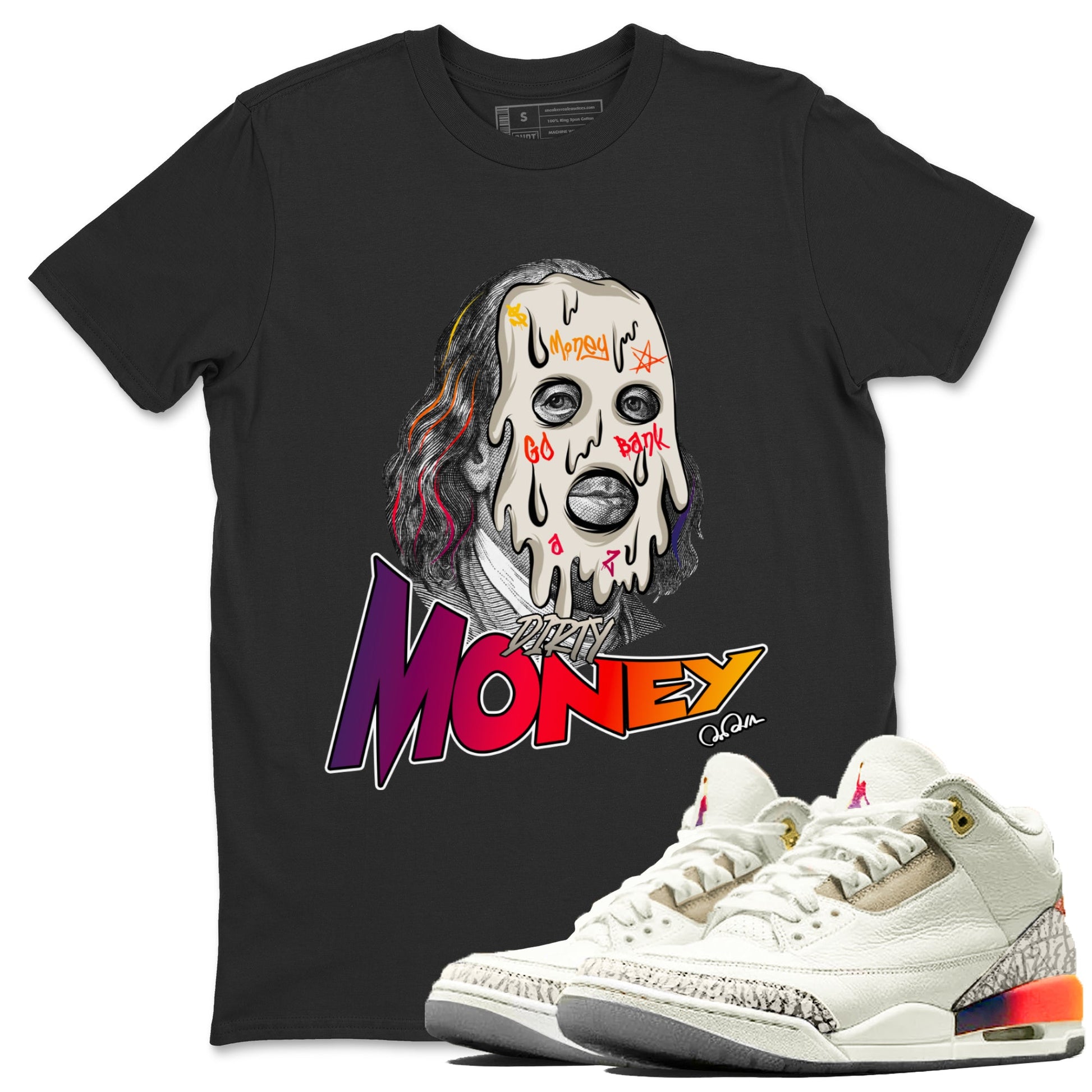 Air Jordan 3 J Balvin shirt to match jordans Dirty Money sneaker tees AJ3 Balvin  SNRT Sneaker Release Tees LGBTQ Gay Pride T-Shirt Unisex Black 1 T-Shirt