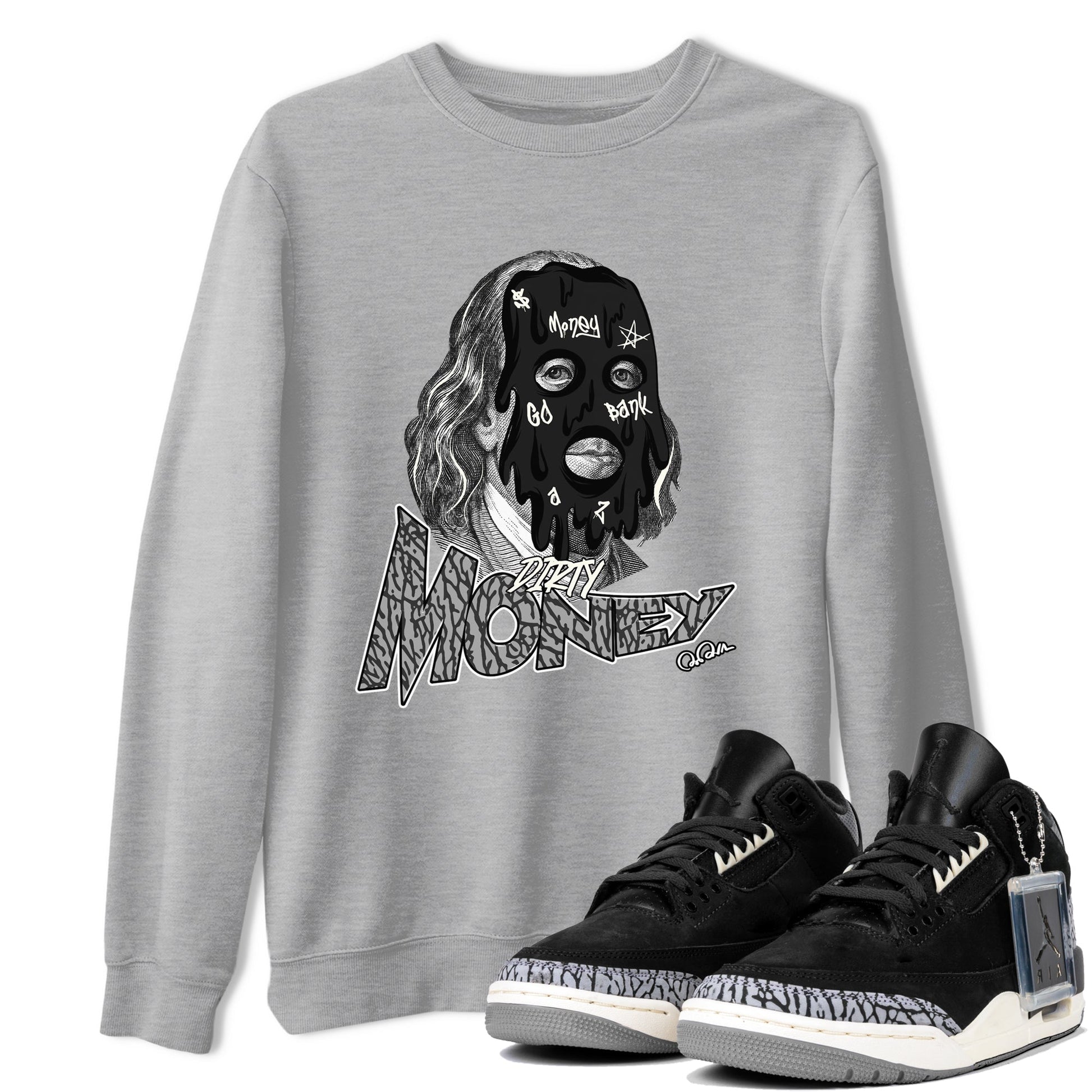 Air Jordan 3 Off Noir shirt to match jordans Dirty Money sneaker tees AJ3 Off Noir SNRT Sneaker Release Tees Unisex Heather Grey 1 T-Shirt