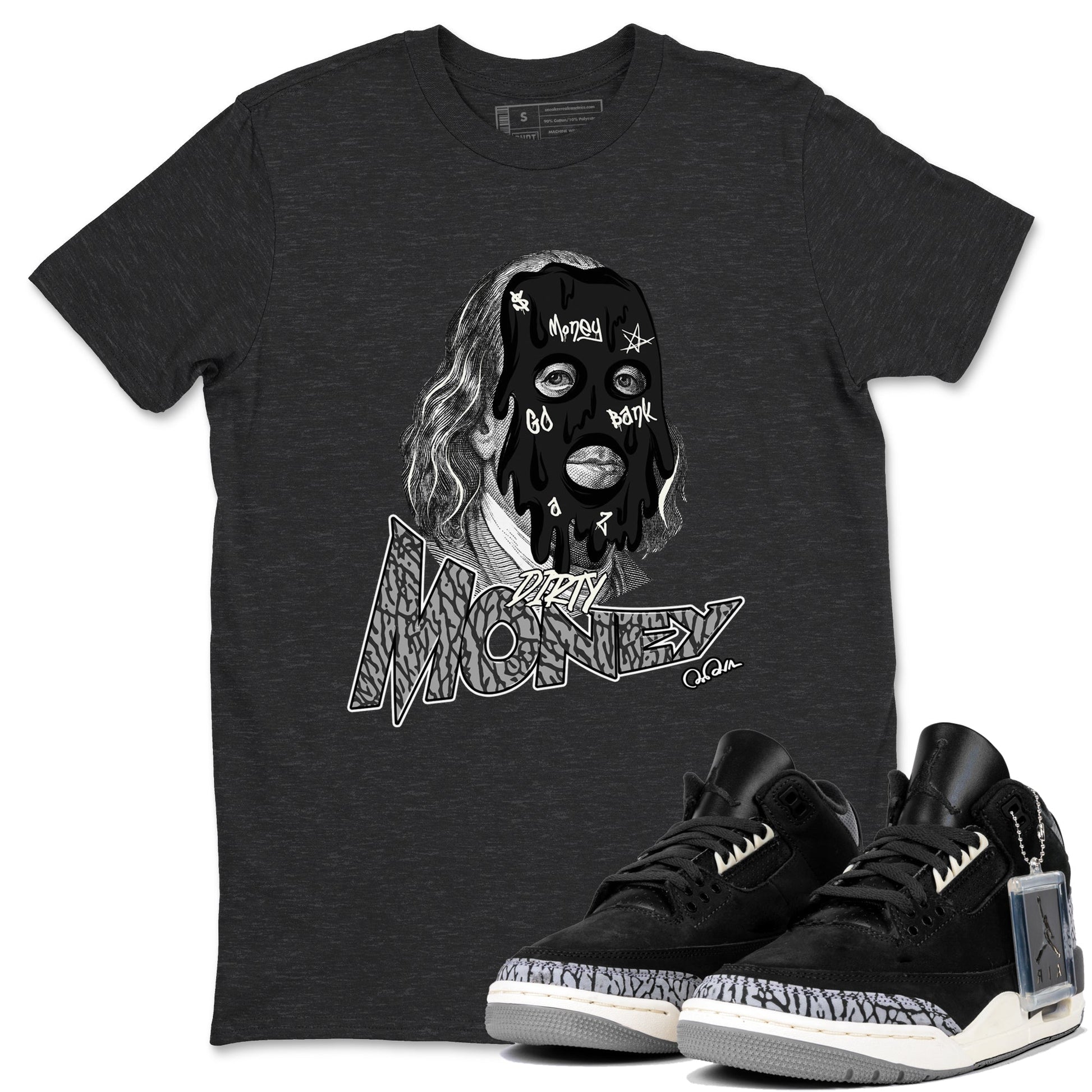 Air Jordan 3 Off Noir shirt to match jordans Dirty Money sneaker tees AJ3 Off Noir SNRT Sneaker Release Tees Unisex Charcoal Heather 1 T-Shirt