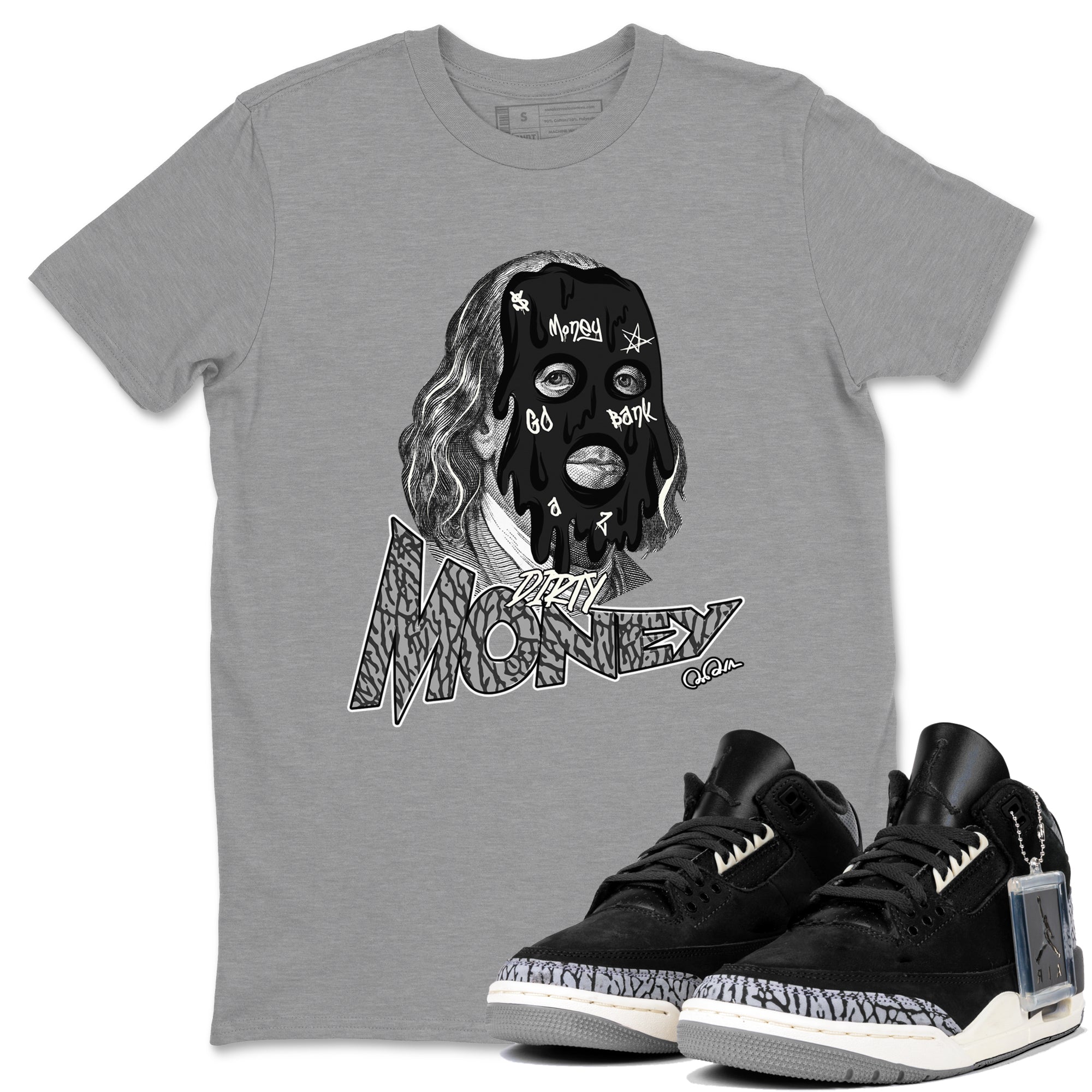 Air Jordan 3 Off Noir shirt to match jordans Dirty Money sneaker tees AJ3 Off Noir SNRT Sneaker Release Tees Unisex Heather Grey 1 T-Shirt