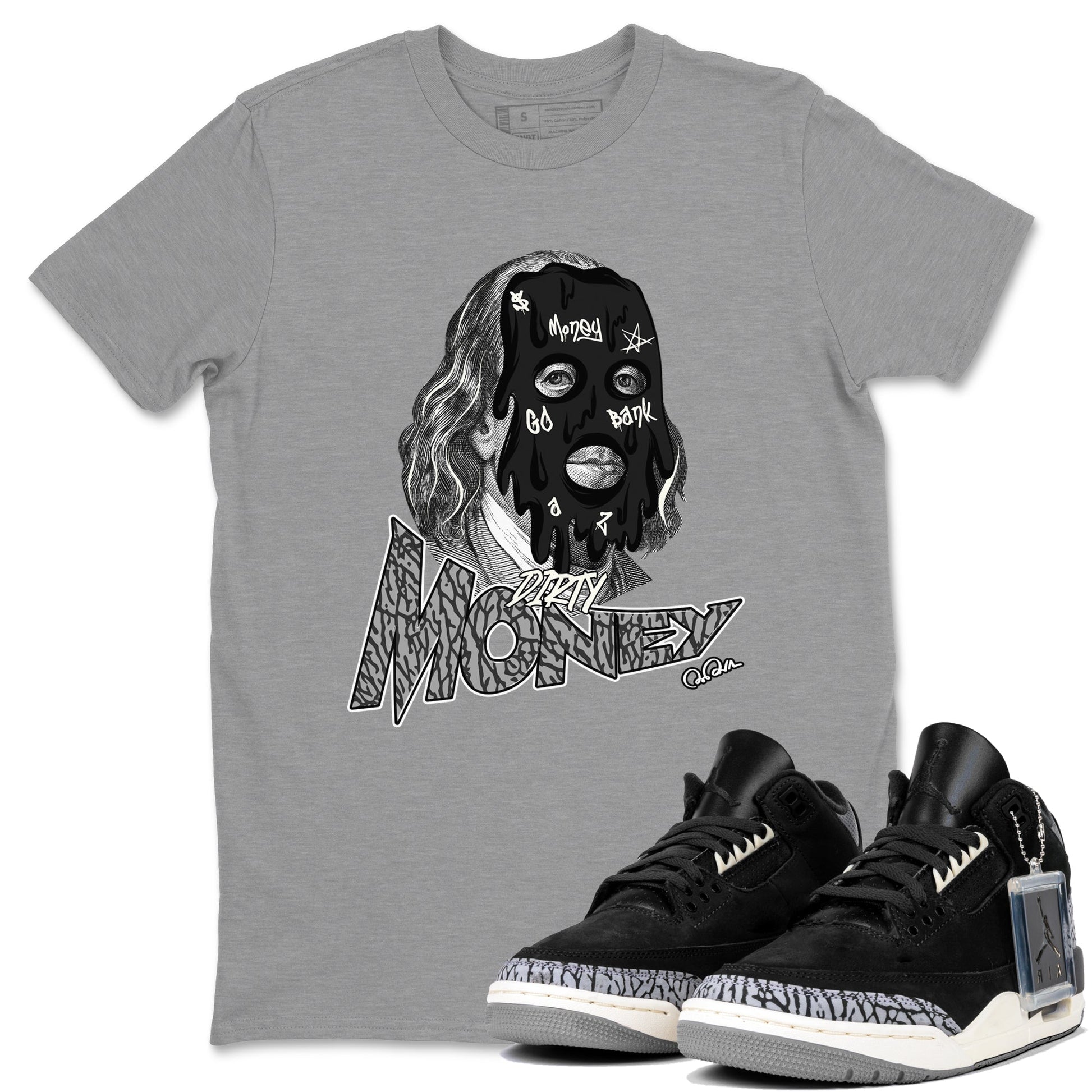 Air Jordan 3 Off Noir shirt to match jordans Dirty Money sneaker tees AJ3 Off Noir SNRT Sneaker Release Tees Unisex Heather Grey 1 T-Shirt