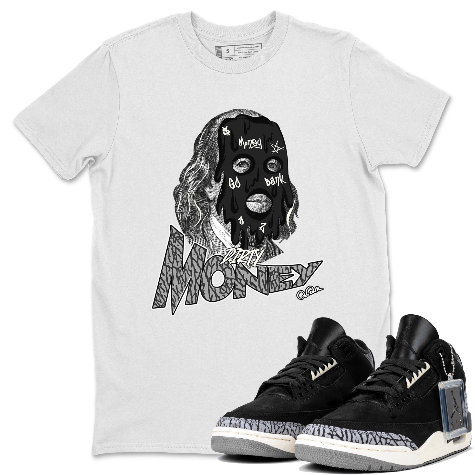 Air Jordan 3 Off Noir shirt to match jordans Dirty Money sneaker tees AJ3 Off Noir SNRT Sneaker Release Tees Unisex White 1 T-Shirt