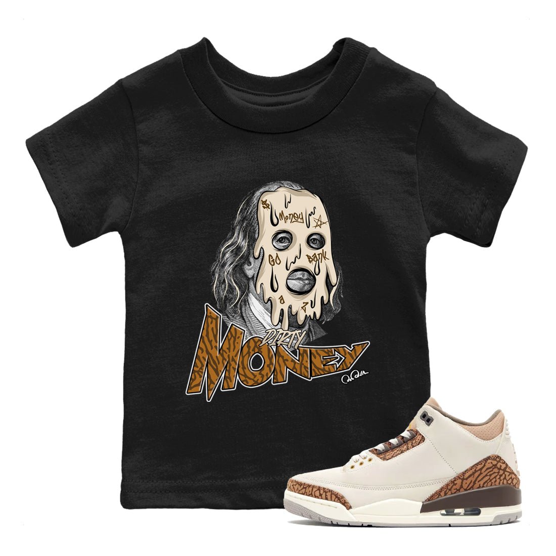 Air Jordan 3 Palomino Sneaker Match Tees Dirty Money Sneaker Tees AJ3 Palomino Sneaker Release Tees Kids Shirts Black 1