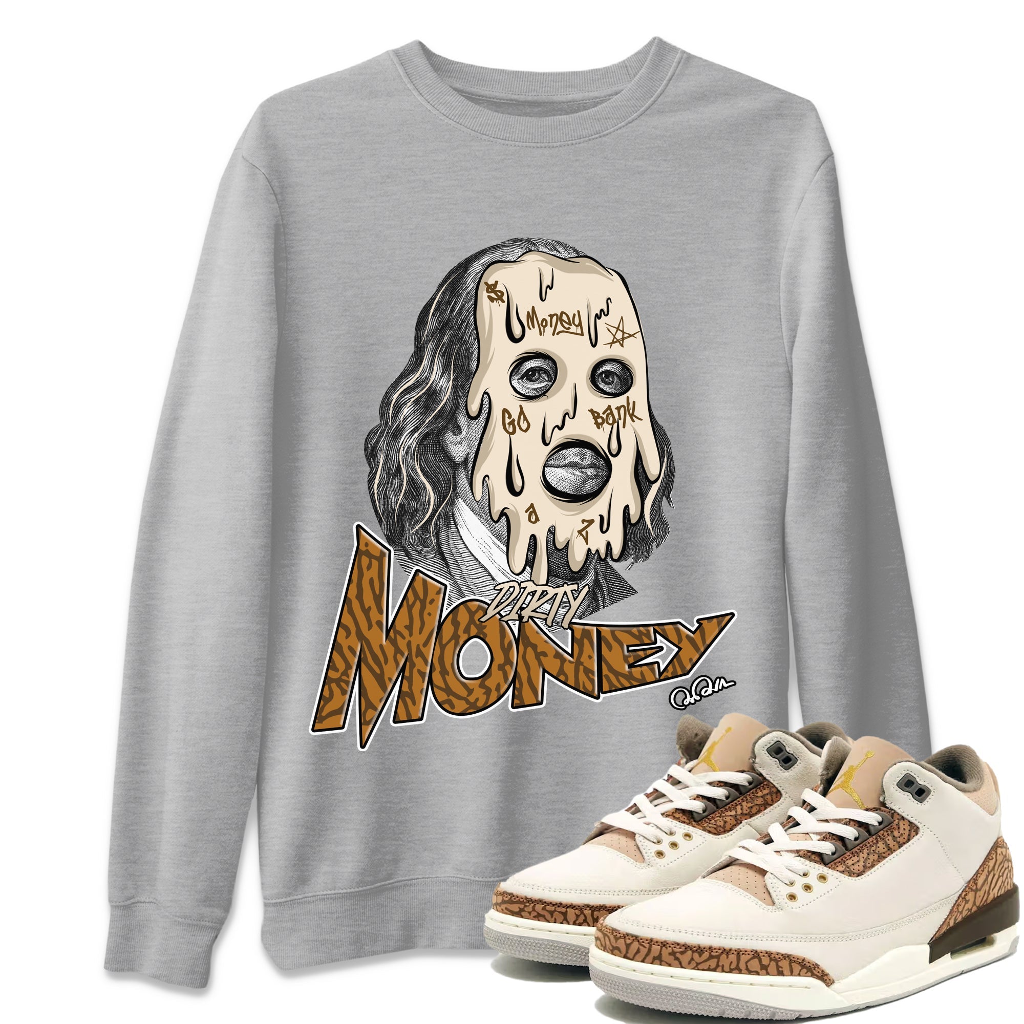 Air Jordan 3 Palomino Sneaker Match Tees Dirty Money Sneaker Tees AJ3 Palomino Sneaker Release Tees Unisex Shirts Heather Grey 1