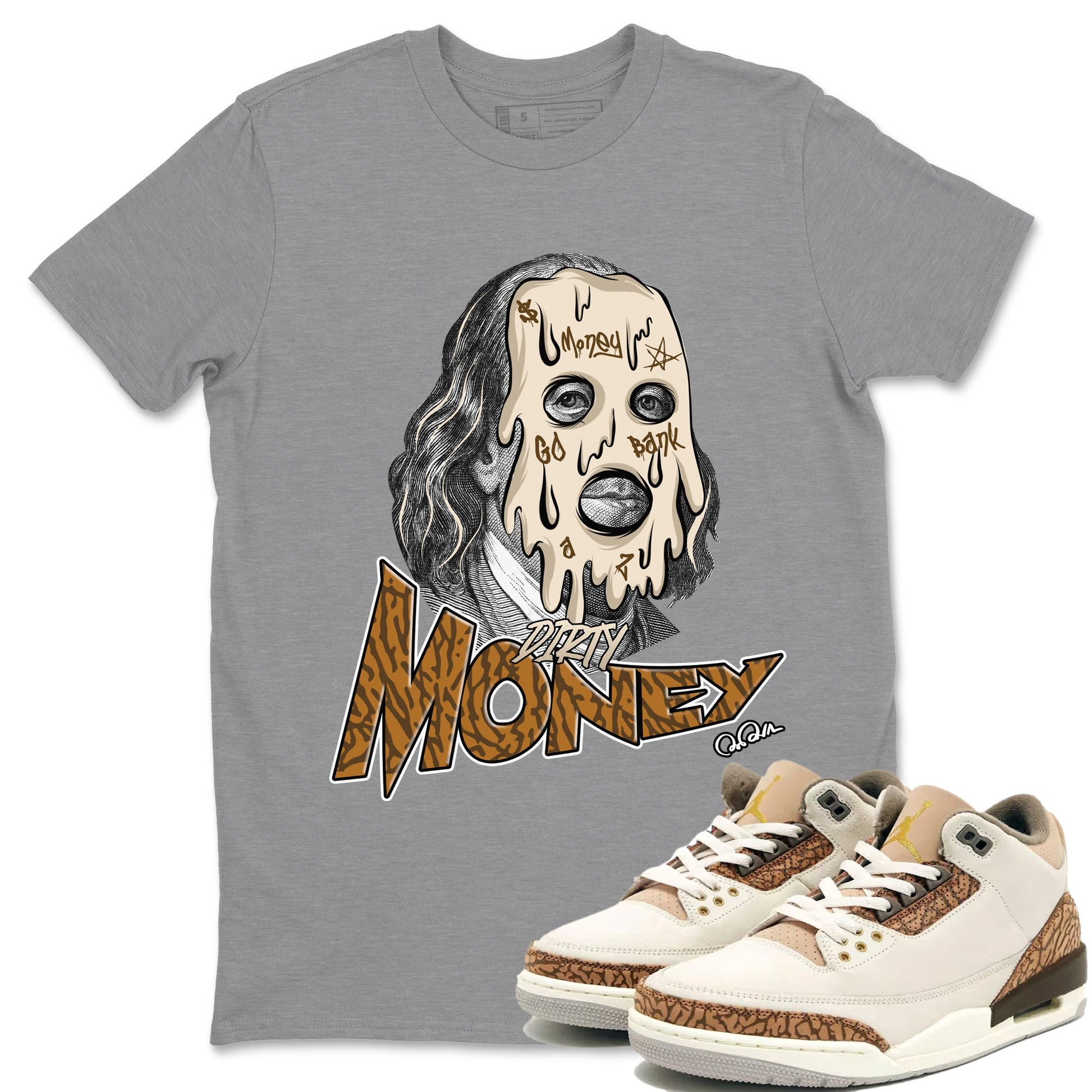Air Jordan 3 Palomino Sneaker Match Tees Dirty Money Sneaker Tees AJ3 Palomino Sneaker Release Tees Unisex Shirts Heather Grey 1