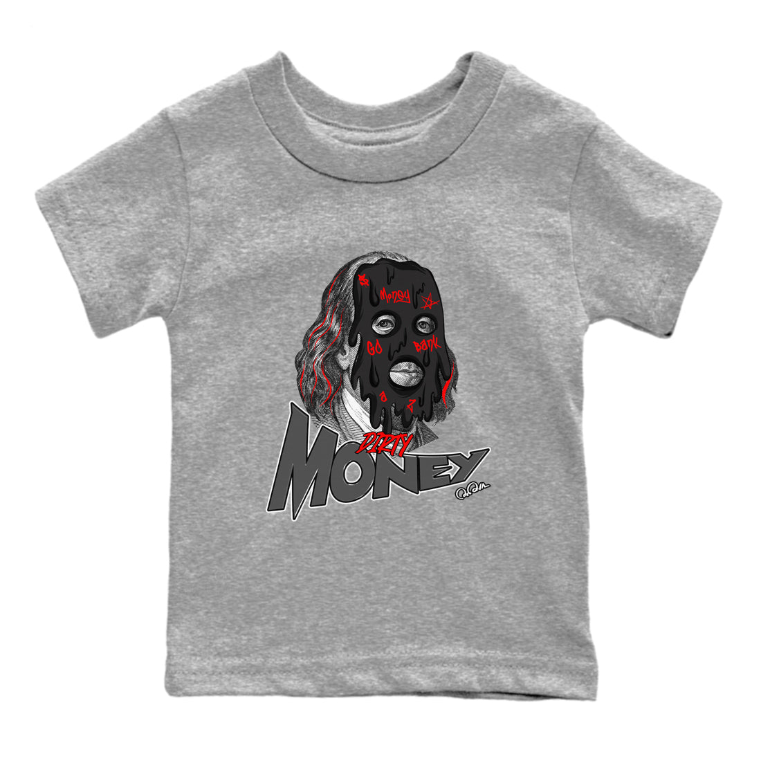 4s Bred Reimagined shirt to match jordans Dirty Money sneaker tees Air Jordan 4 Bred Reimagined SNRT Sneaker Release Tees Baby Toddler Heather Grey 2 T-Shirt
