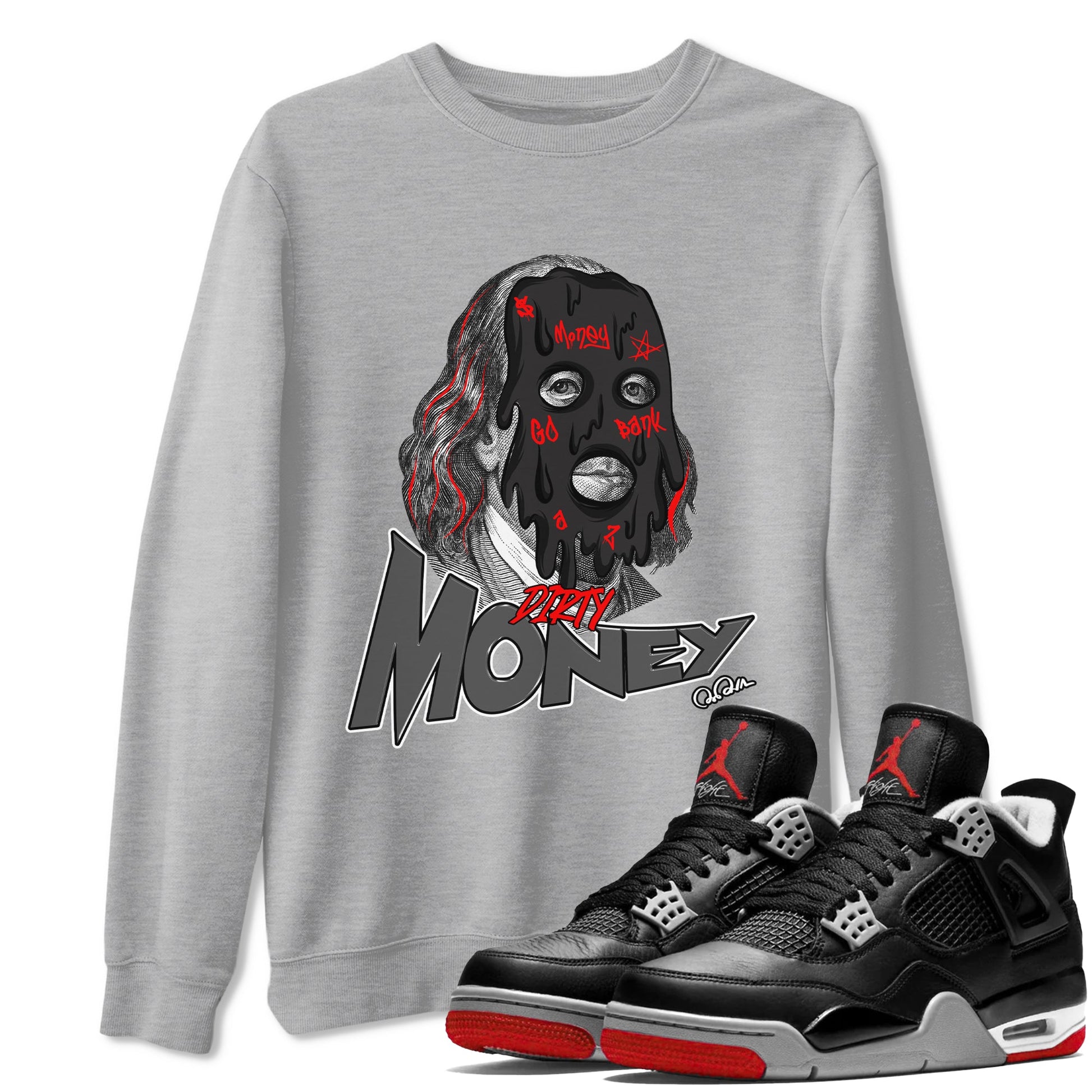4s Bred Reimagined shirt to match jordans Dirty Money sneaker tees Air Jordan 4 Bred Reimagined SNRT Sneaker Release Tees Unisex Heather Grey 1 T-Shirt