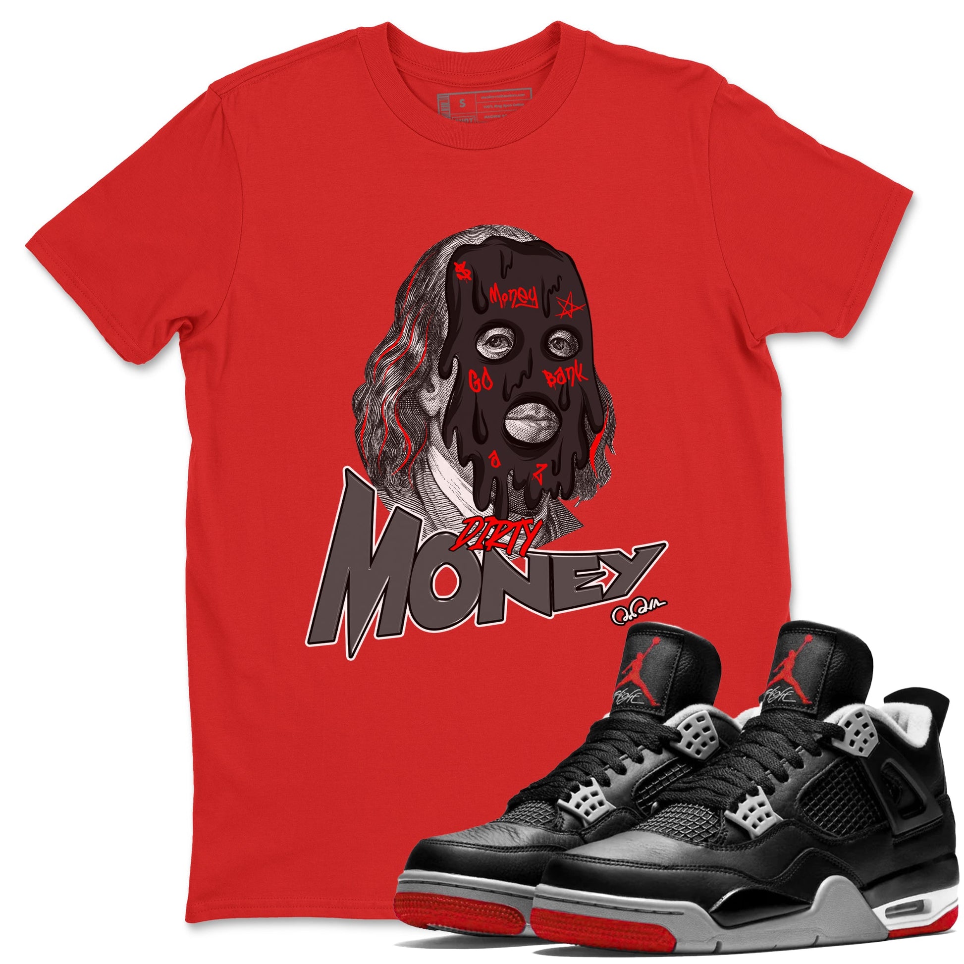 4s Bred Reimagined shirt to match jordans Dirty Money sneaker tees Air Jordan 4 Bred Reimagined SNRT Sneaker Release Tees Unisex Red 1 T-Shirt