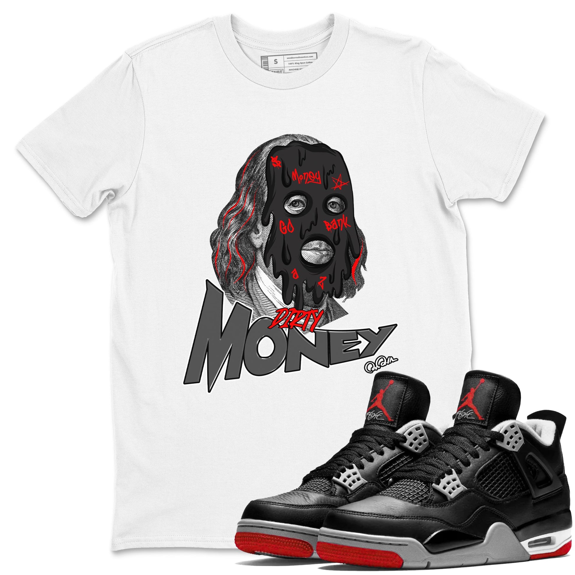 4s Bred Reimagined shirt to match jordans Dirty Money sneaker tees Air Jordan 4 Bred Reimagined SNRT Sneaker Release Tees Unisex White 1 T-Shirt