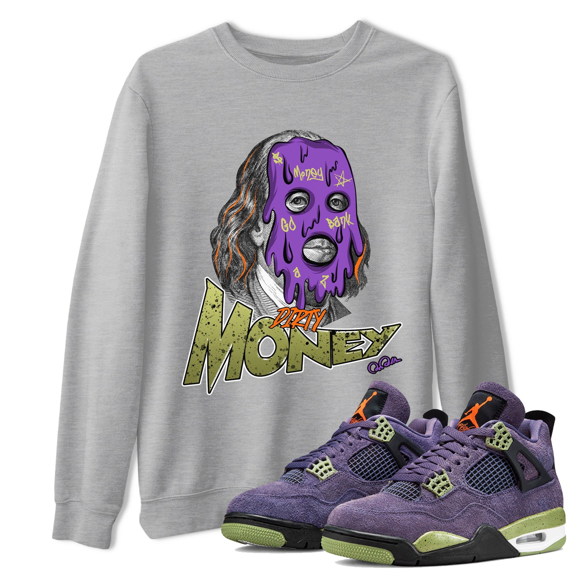 Air Jordan 4 Canyon Purple shirt to match jordans Dirty Money sneaker tees AJ4 Canyon Purple SNRT Sneaker Release Tees Unisex Heather Grey 1 T-Shirt, Halloween tshirt
