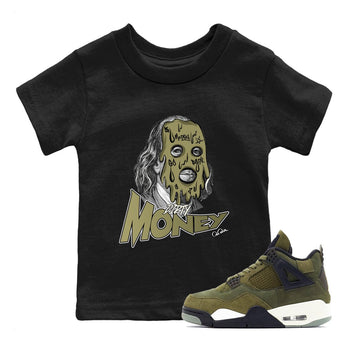 Air Jordan 4 Medium Olive shirt to match jordans Dirty Money sneaker tees AJ4Medium Olive SNRT Sneaker Release Tees Baby Toddler Black 1 T-Shirt