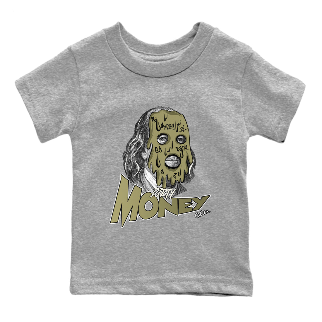 Air Jordan 4 Medium Olive shirt to match jordans Dirty Money sneaker tees AJ4Medium Olive SNRT Sneaker Release Tees Baby Toddler Heather Grey 2 T-Shirt