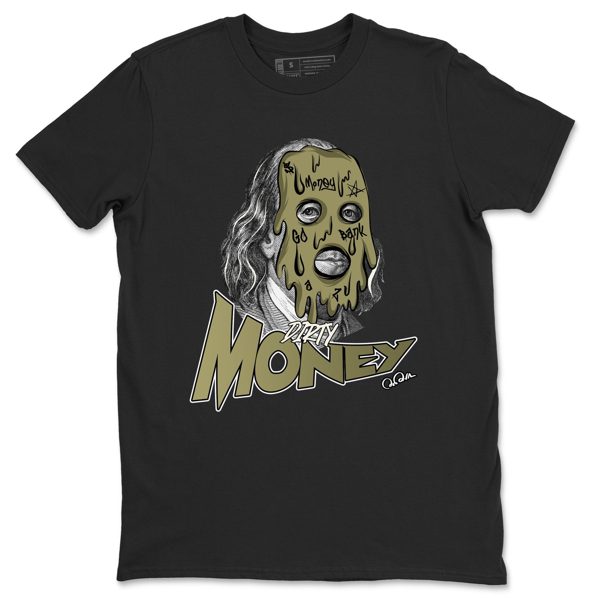 Air Jordan 4 Medium Olive shirt to match jordans Dirty Money sneaker tees AJ4Medium Olive SNRT Sneaker Release Tees Unisex Black 2 T-Shirt