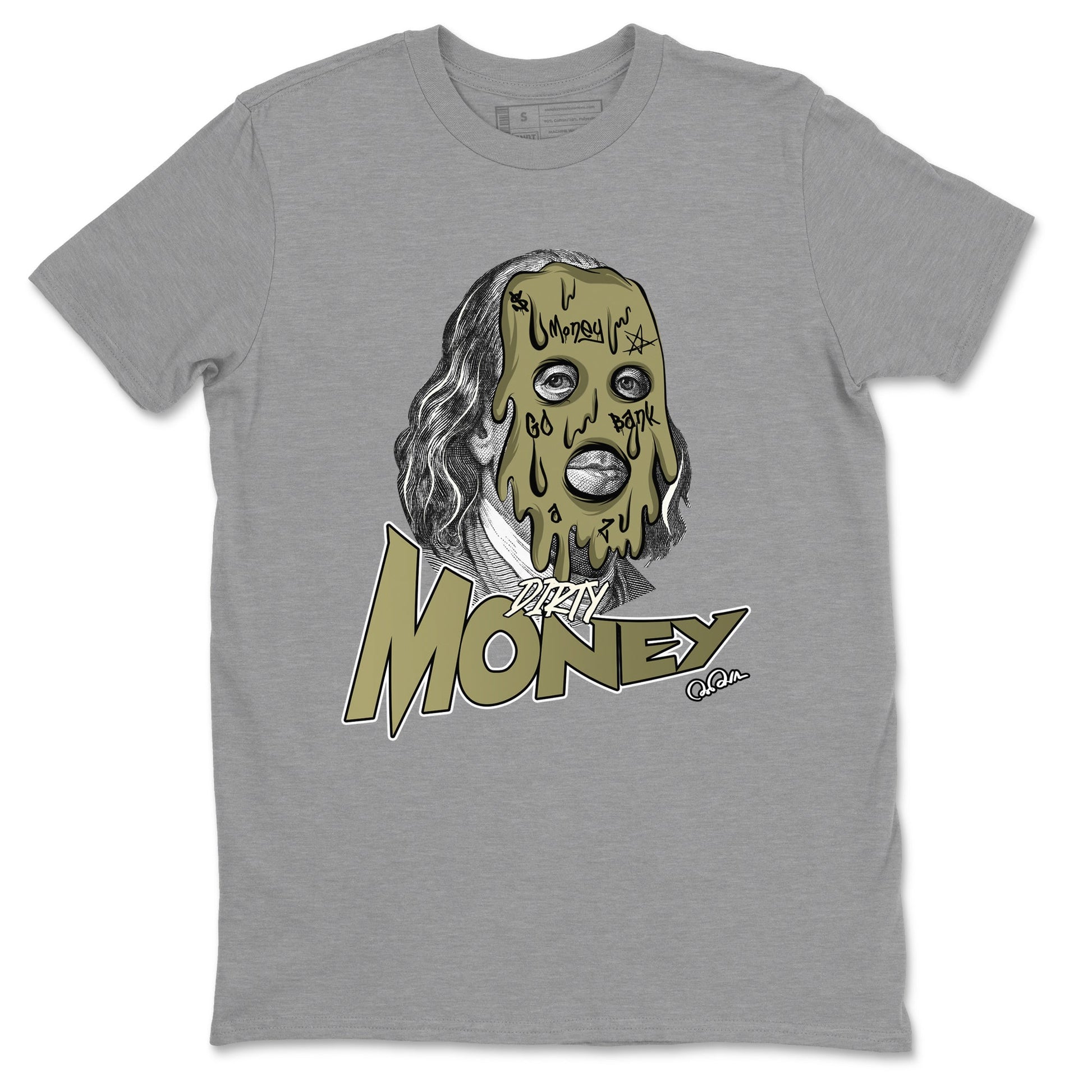Air Jordan 4 Medium Olive shirt to match jordans Dirty Money sneaker tees AJ4Medium Olive SNRT Sneaker Release Tees Unisex Heather Grey 2 T-Shirt