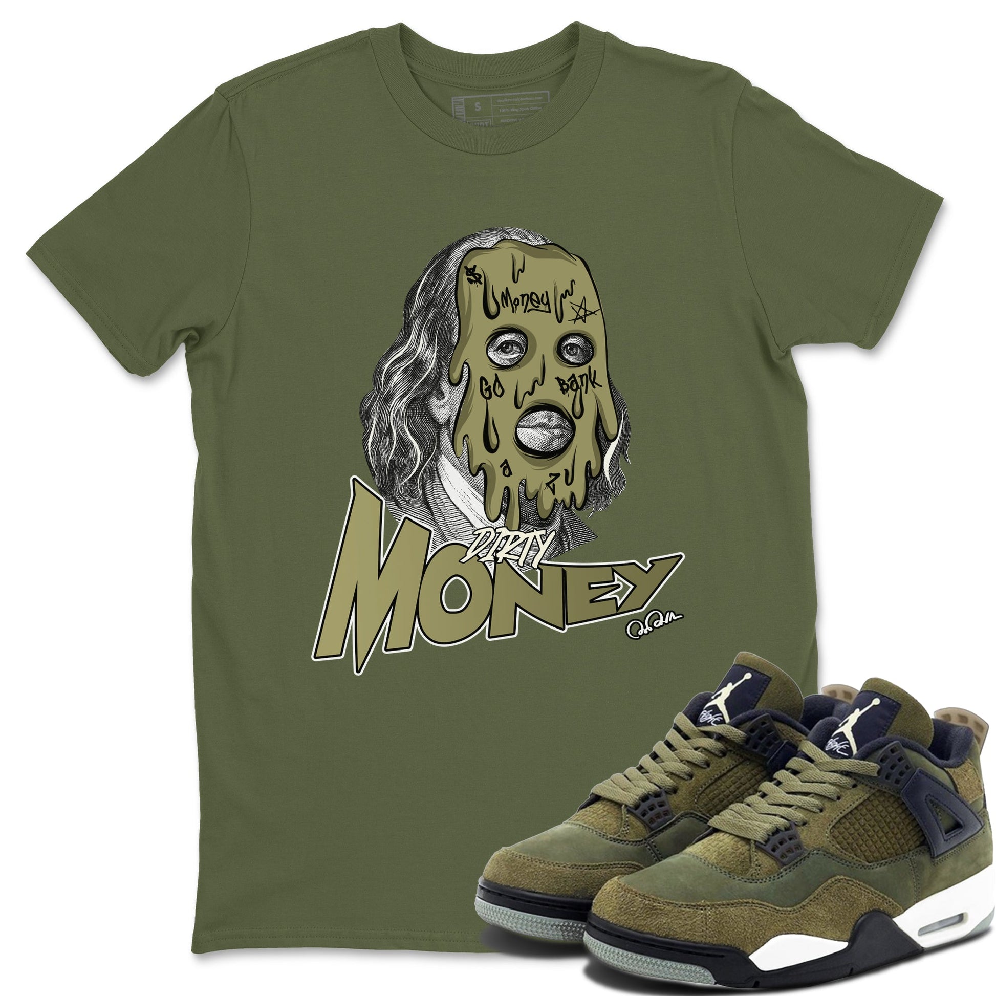 Air Jordan 4 Medium Olive shirt to match jordans Dirty Money sneaker tees AJ4Medium Olive SNRT Sneaker Release Tees Unisex Military Green 1 T-Shirt