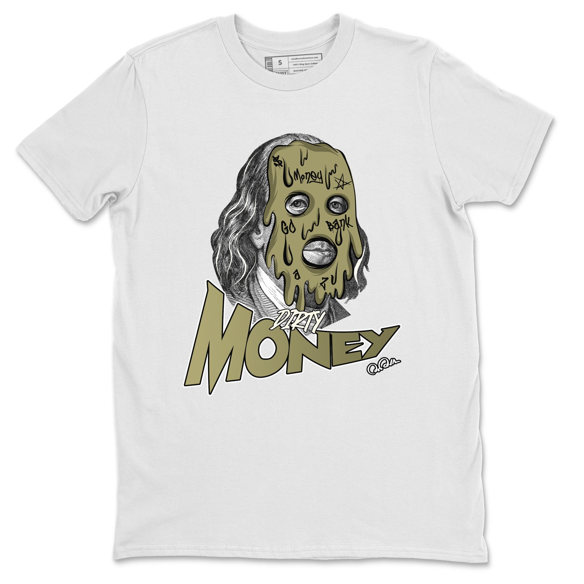 Air Jordan 4 Medium Olive shirt to match jordans Dirty Money sneaker tees AJ4Medium Olive SNRT Sneaker Release Tees Unisex White 2 T-Shirt