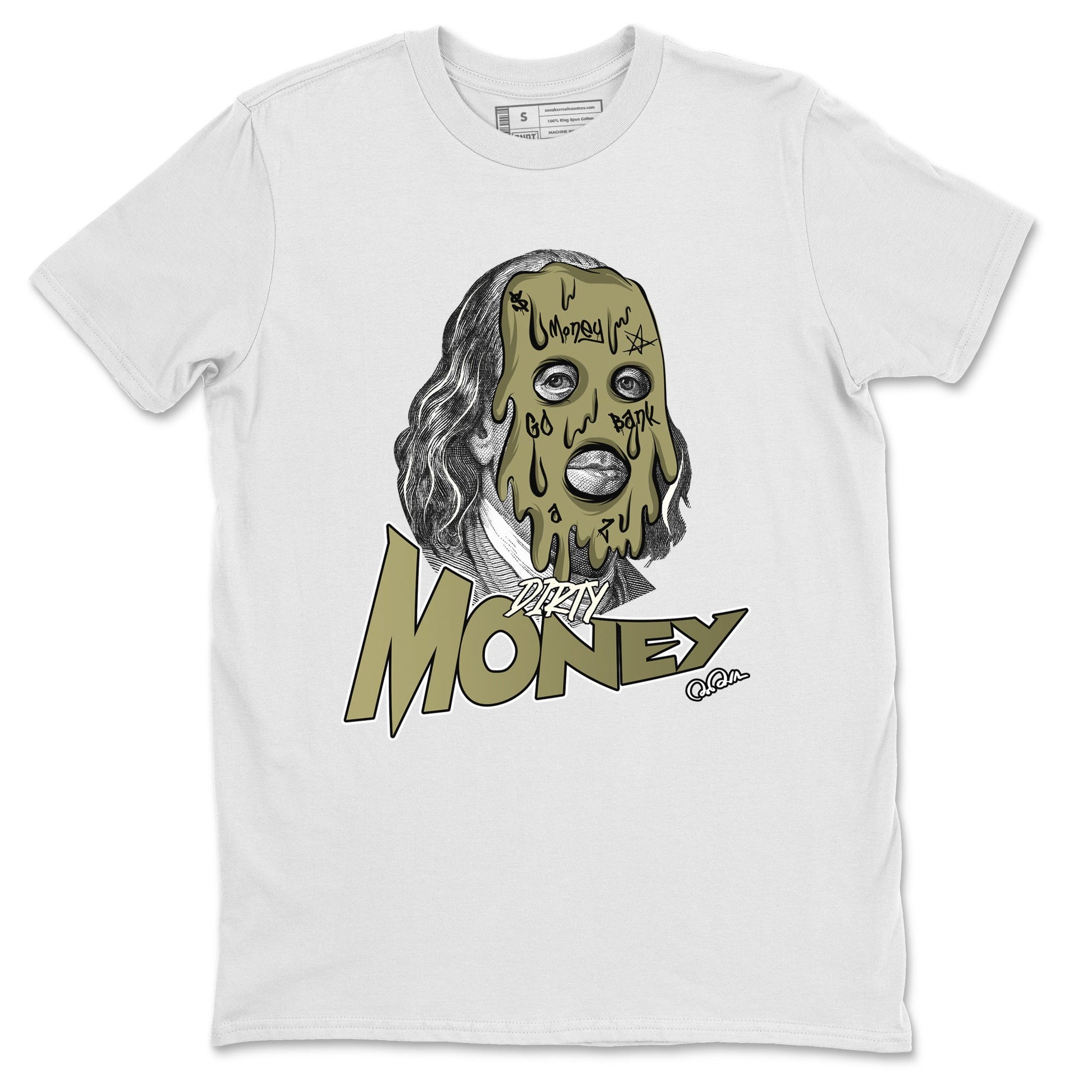 Air Jordan 4 Medium Olive shirt to match jordans Dirty Money sneaker tees AJ4Medium Olive SNRT Sneaker Release Tees Unisex White 2 T-Shirt