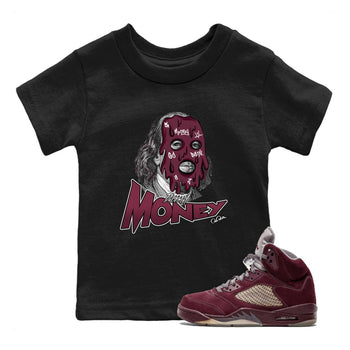 Air Jordan 5 Burgundy Sneaker Match Tees Dirty Money Sneaker Tees AJ5 Burgundy Sneaker Release Tees Kids Shirts Black 1