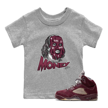Air Jordan 5 Burgundy Sneaker Match Tees Dirty Money Sneaker Tees AJ5 Burgundy Sneaker Release Tees Kids Shirts Heather Grey 1