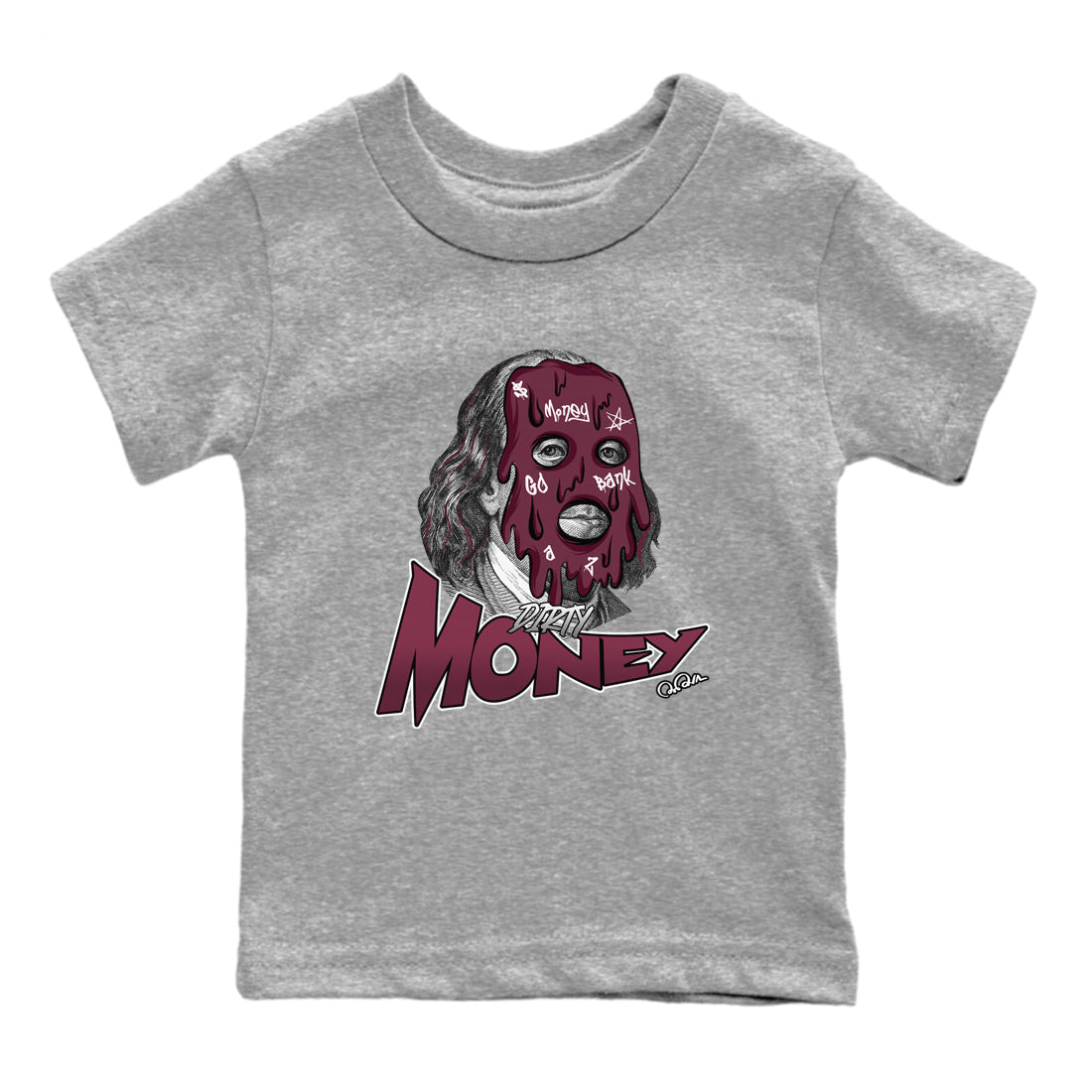 Air Jordan 5 Burgundy Sneaker Match Tees Dirty Money Sneaker Tees AJ5 Burgundy Sneaker Release Tees Kids Shirts Heather Grey 2