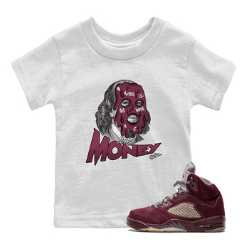 Air Jordan 5 Burgundy Sneaker Match Tees Dirty Money Sneaker Tees AJ5 Burgundy Sneaker Release Tees Kids Shirts White 1