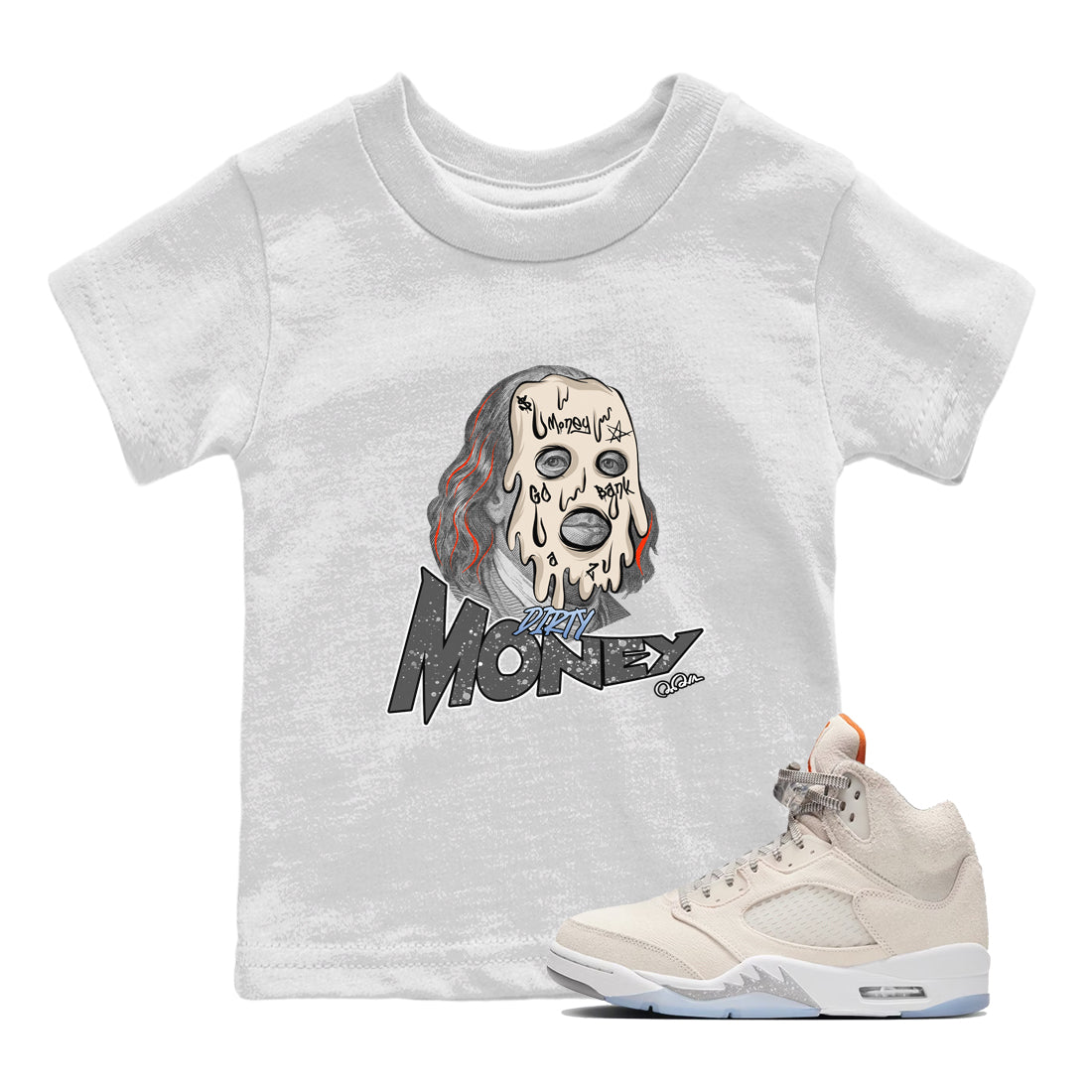 Air Jordan 5 Craft Sneaker Match Tees Dirty Money Sneaker Tees AJ5 SE Craft Sneaker Release Tees Kids Shirts White 1