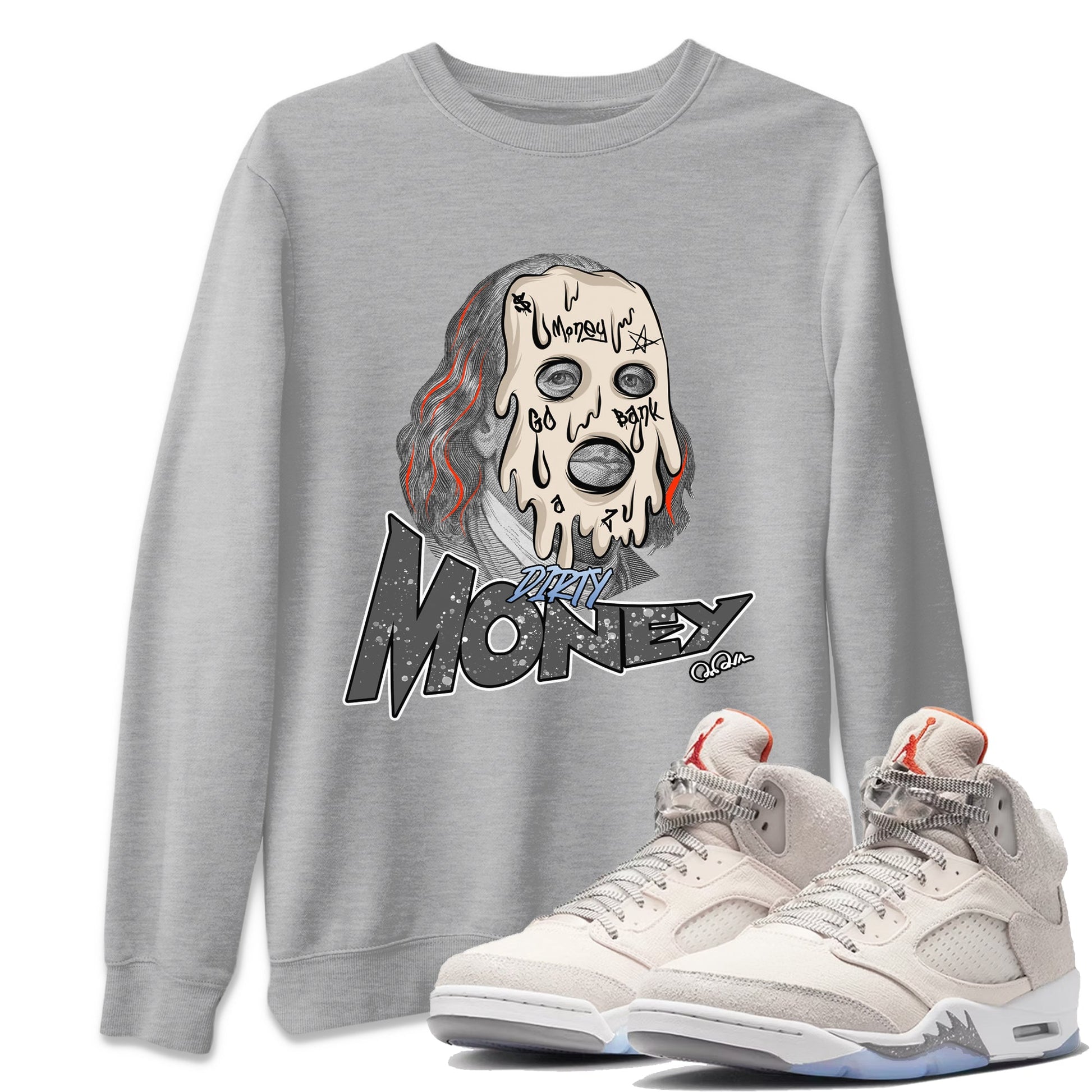 Air Jordan 5 Craft Sneaker Match Tees Dirty Money Sneaker Tees AJ5 SE Craft Sneaker Release Tees Unisex Shirts Heather Grey 1