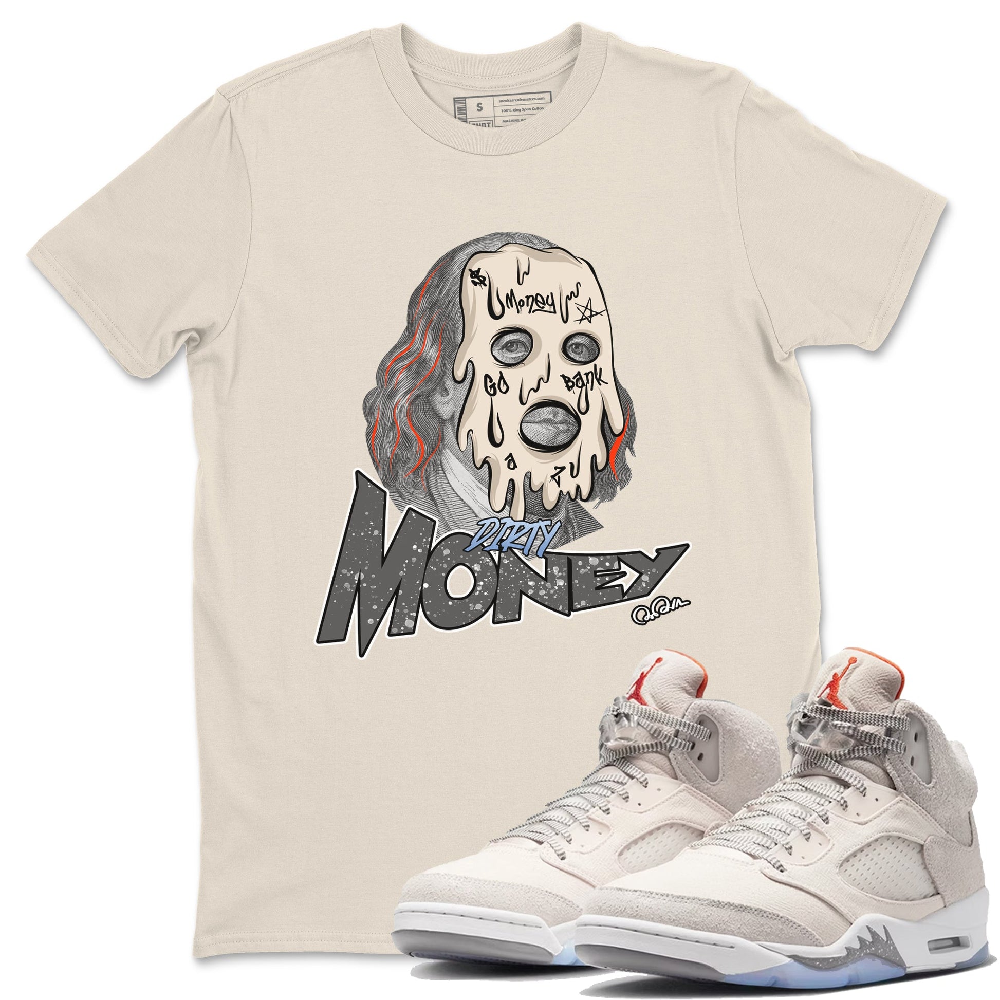 Air Jordan 5 Craft Dirty Money Crew Neck Sneaker Tees AJ5 SE Craft Sneaker T-Shirts Washing and Care Tip