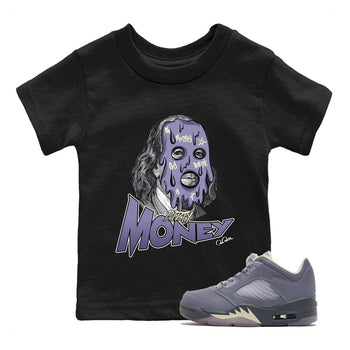 Air Jordan 5 Indigo Haze Sneaker Match Tees Dirty Money Sneaker Tees AJ5 Indigo Haze Sneaker Release Tees Kids Shirts Black 1