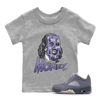 Air Jordan 5 Indigo Haze Sneaker Match Tees Dirty Money Sneaker Tees AJ5 Indigo Haze Sneaker Release Tees Kids Shirts Heather Grey 1