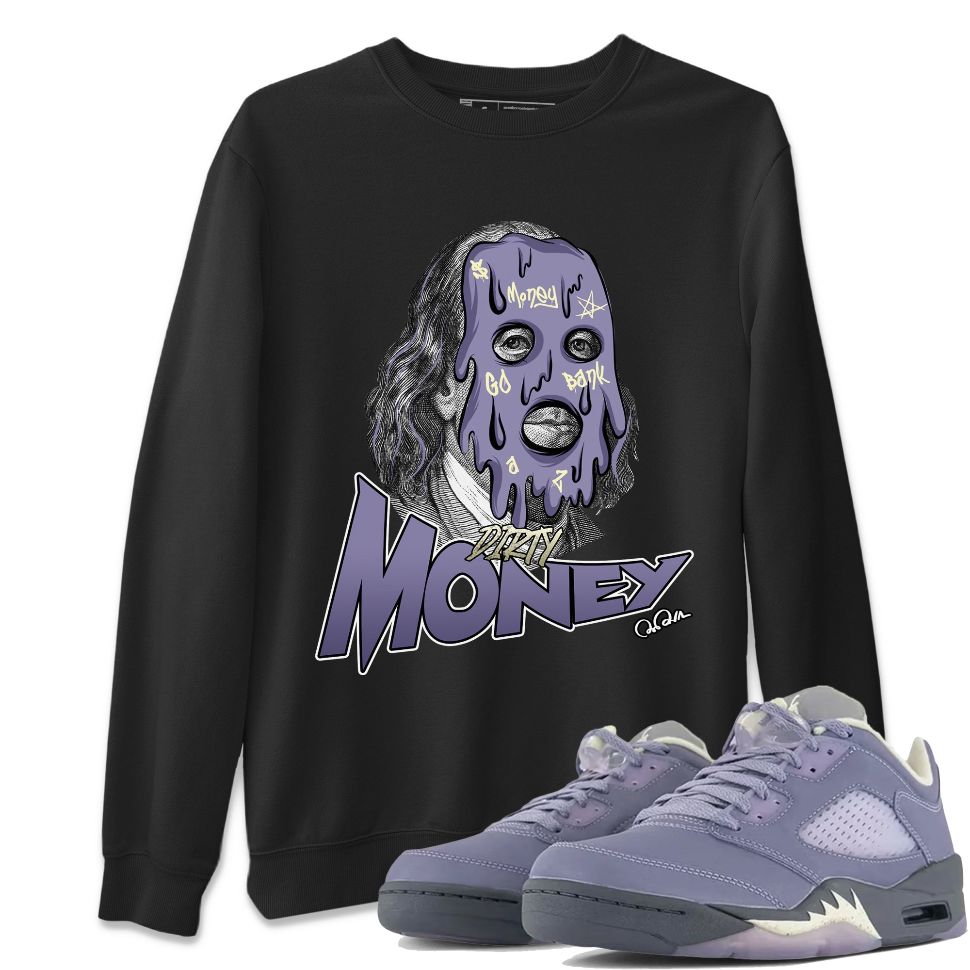 Air Jordan 5 Indigo Haze Sneaker Match Tees Dirty Money Sneaker Tees AJ5 Indigo Haze Sneaker Release Tees Unisex Shirts Black 1