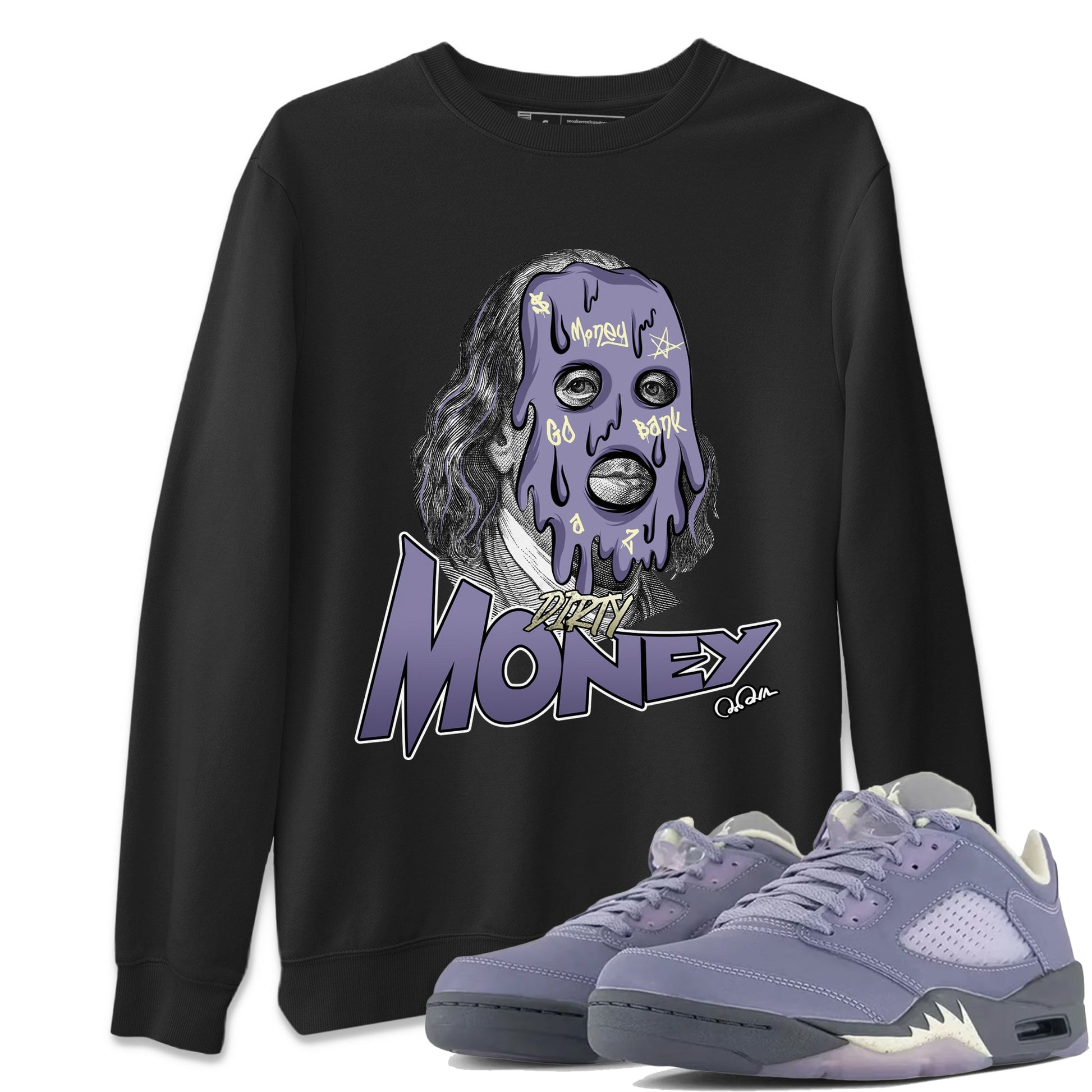 Air Jordan 5 Indigo Haze Sneaker Match Tees Dirty Money Sneaker Tees AJ5 Indigo Haze Sneaker Release Tees Unisex Shirts Black 1