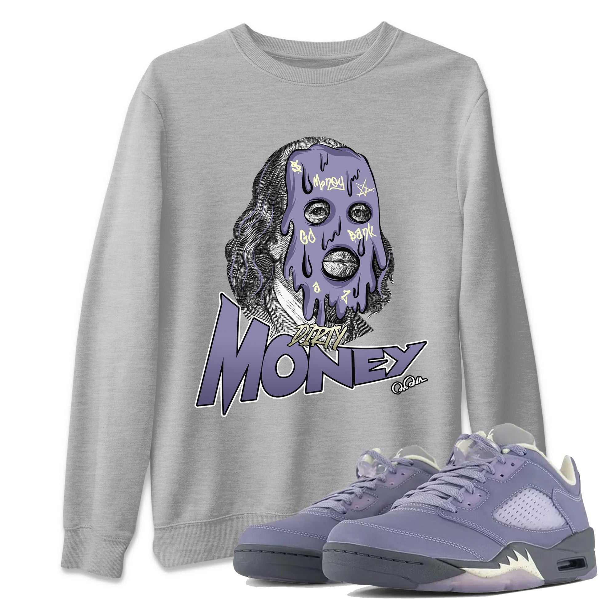 Air Jordan 5 Indigo Haze Sneaker Match Tees Dirty Money Sneaker Tees AJ5 Indigo Haze Sneaker Release Tees Unisex Shirts Heather Grey 1