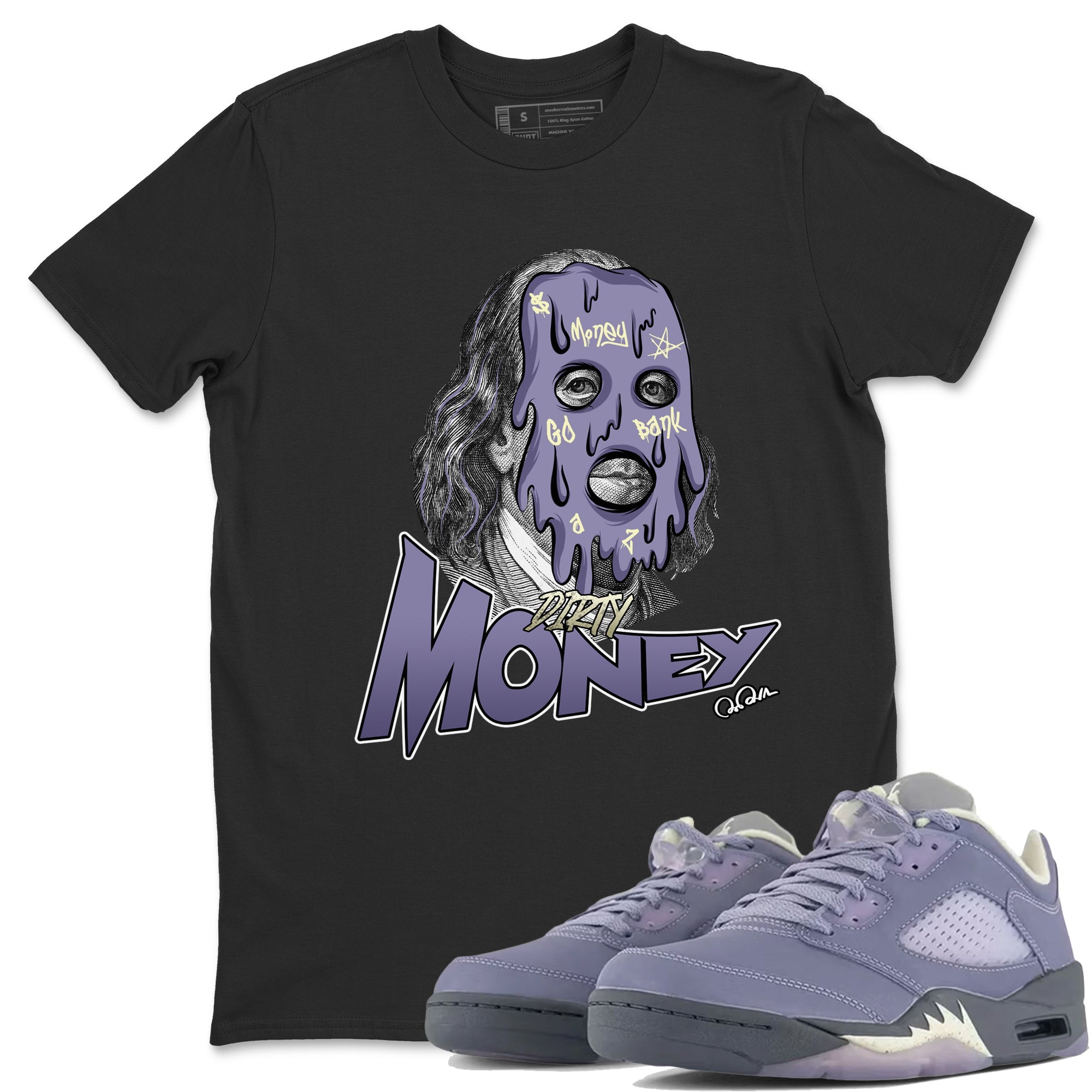 Air Jordan 5 Indigo Haze Sneaker Match Tees Dirty Money Sneaker Tees AJ5 Indigo Haze Sneaker Release Tees Unisex Shirts Black 1