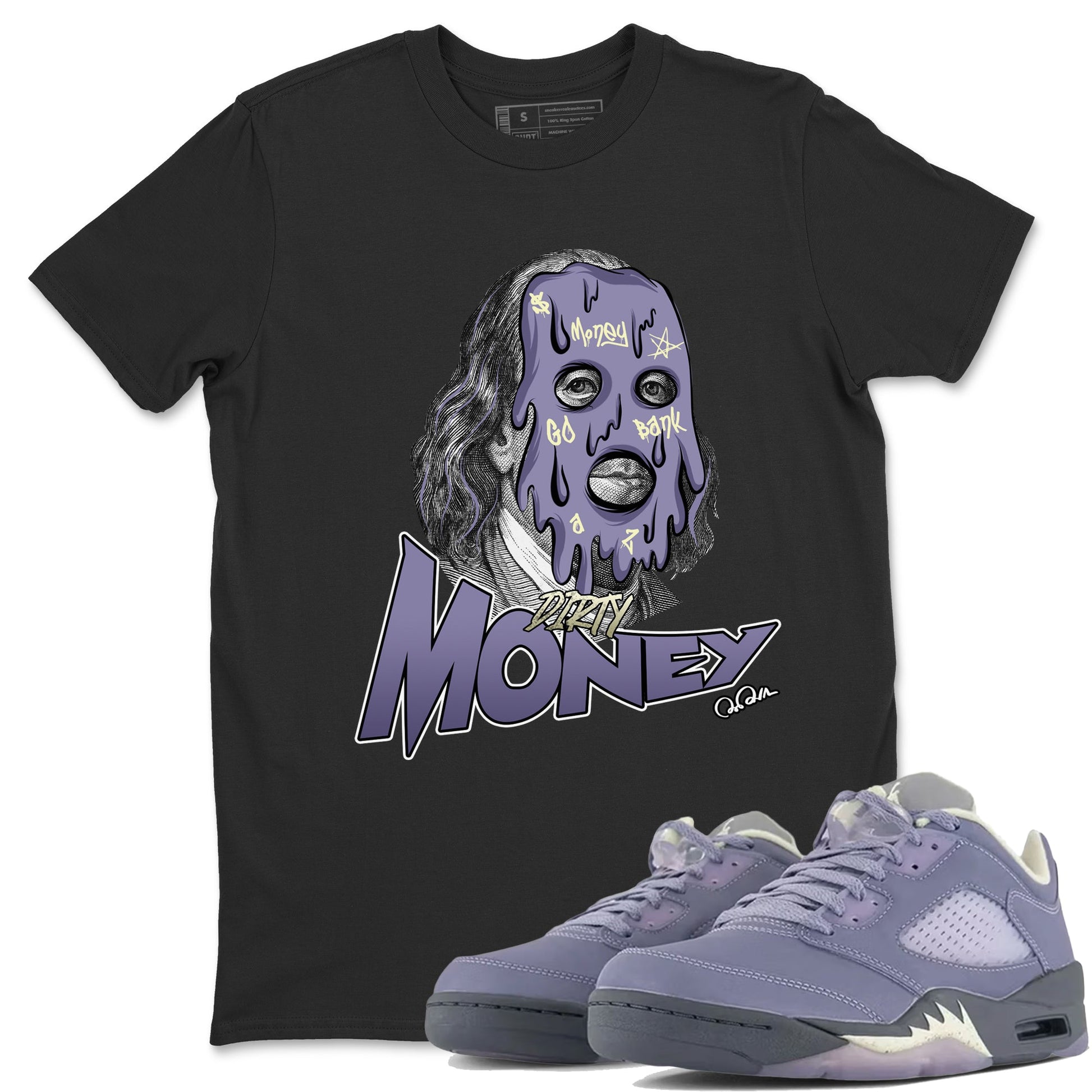 Air Jordan 5 Indigo Haze Sneaker Match Tees Dirty Money Sneaker Tees AJ5 Indigo Haze Sneaker Release Tees Unisex Shirts Black 1