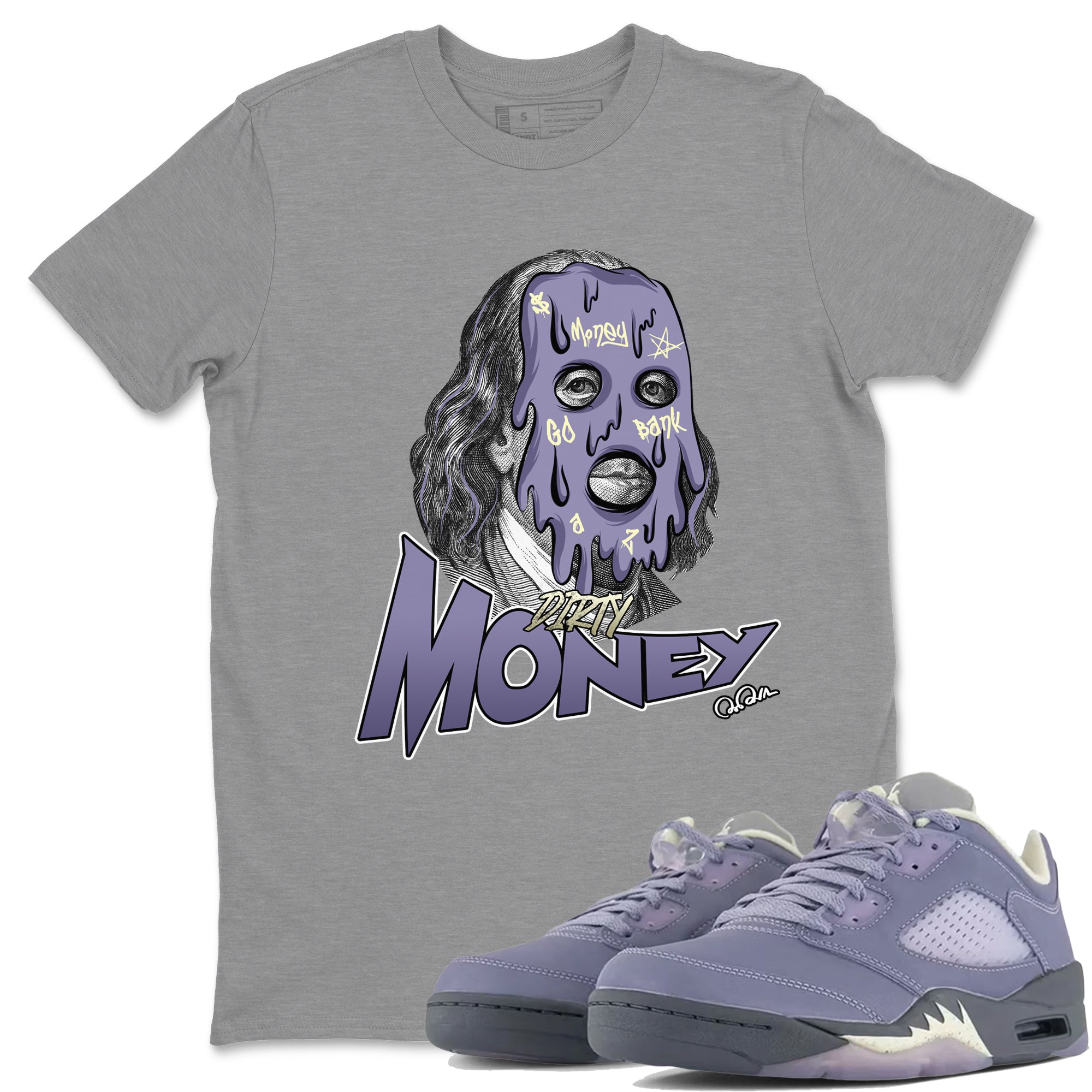 Air Jordan 5 Indigo Haze Sneaker Match Tees Dirty Money Sneaker Tees AJ5 Indigo Haze Sneaker Release Tees Unisex Shirts Heather Grey 1