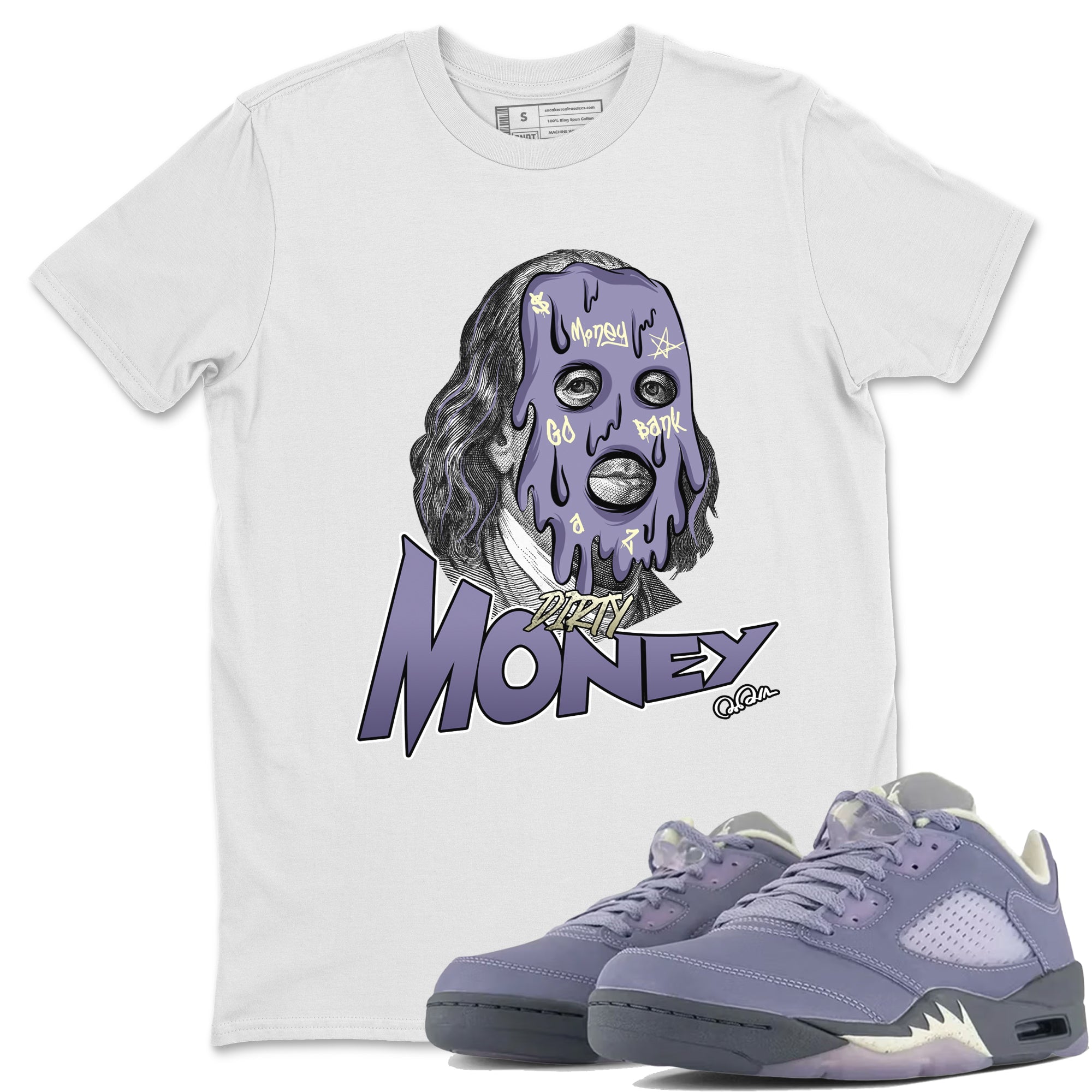 Air Jordan 5 Indigo Haze Sneaker Match Tees Dirty Money Sneaker Tees AJ5 Indigo Haze Sneaker Release Tees Unisex Shirts White 1