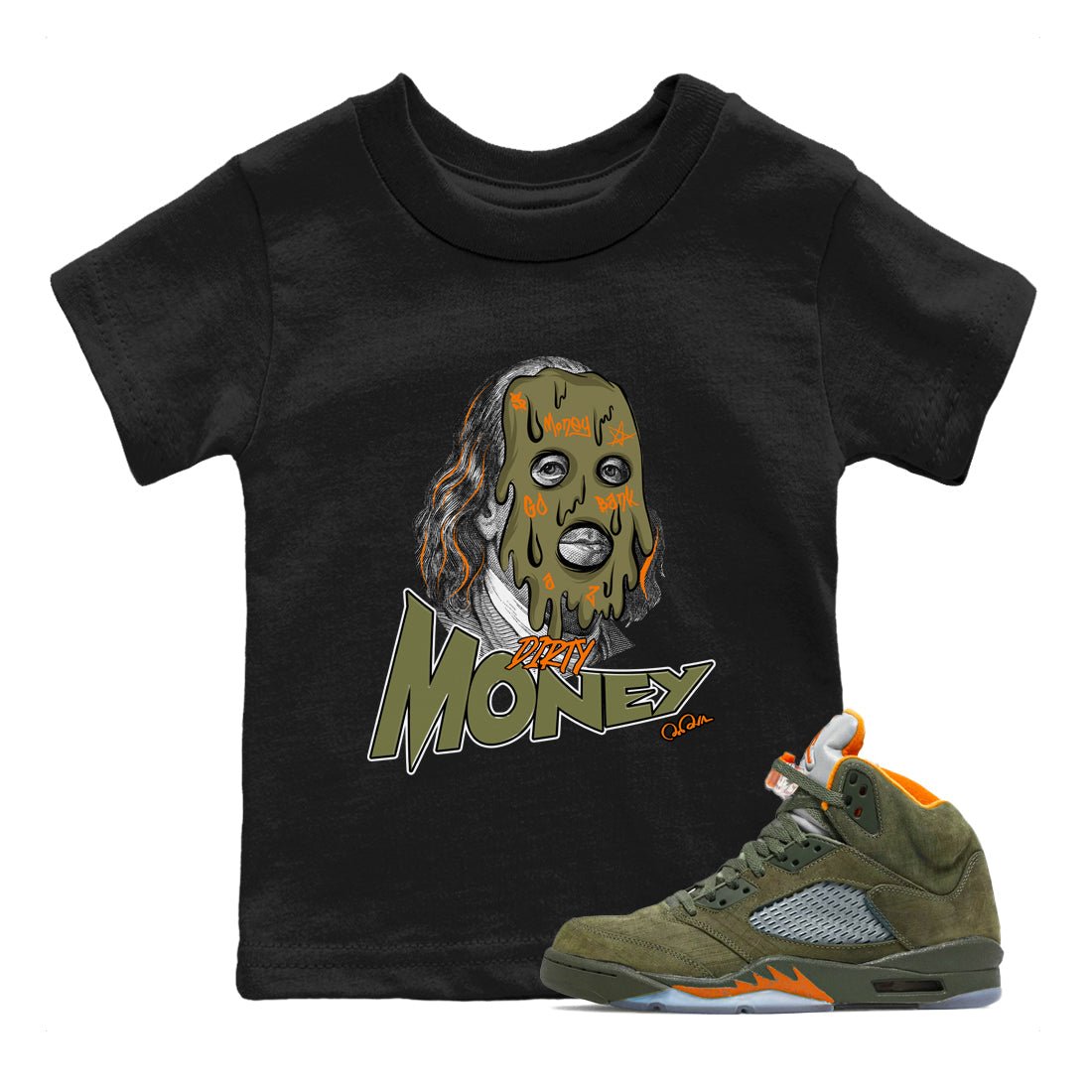 5s Olive shirt to match jordans Dirty Money sneaker tees Air Jordan 5 Olive SNRT sneaker release tees baby toddler Black 1 cotton Shirt