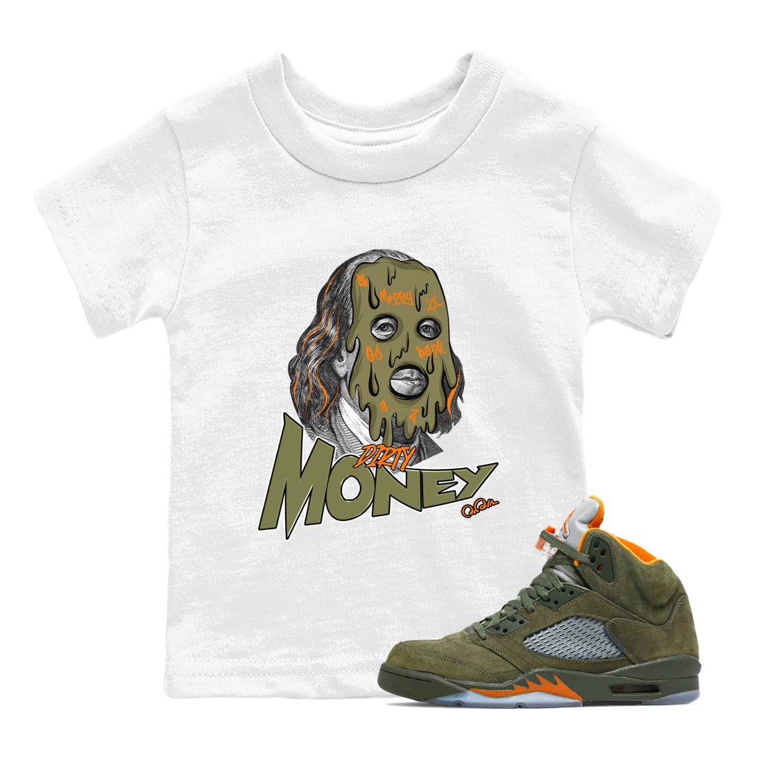 5s Olive shirt to match jordans Dirty Money sneaker tees Air Jordan 5 Olive SNRT sneaker release tees baby toddler White 1 cotton Shirt