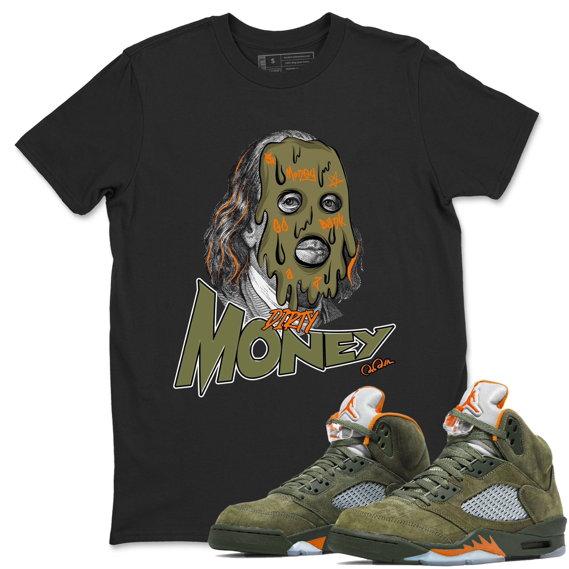 5s Olive shirt to match jordans Dirty Money sneaker tees Air Jordan 5 Olive SNRT Sneaker Release Tees unisex cotton Black 1 crew neck shirt