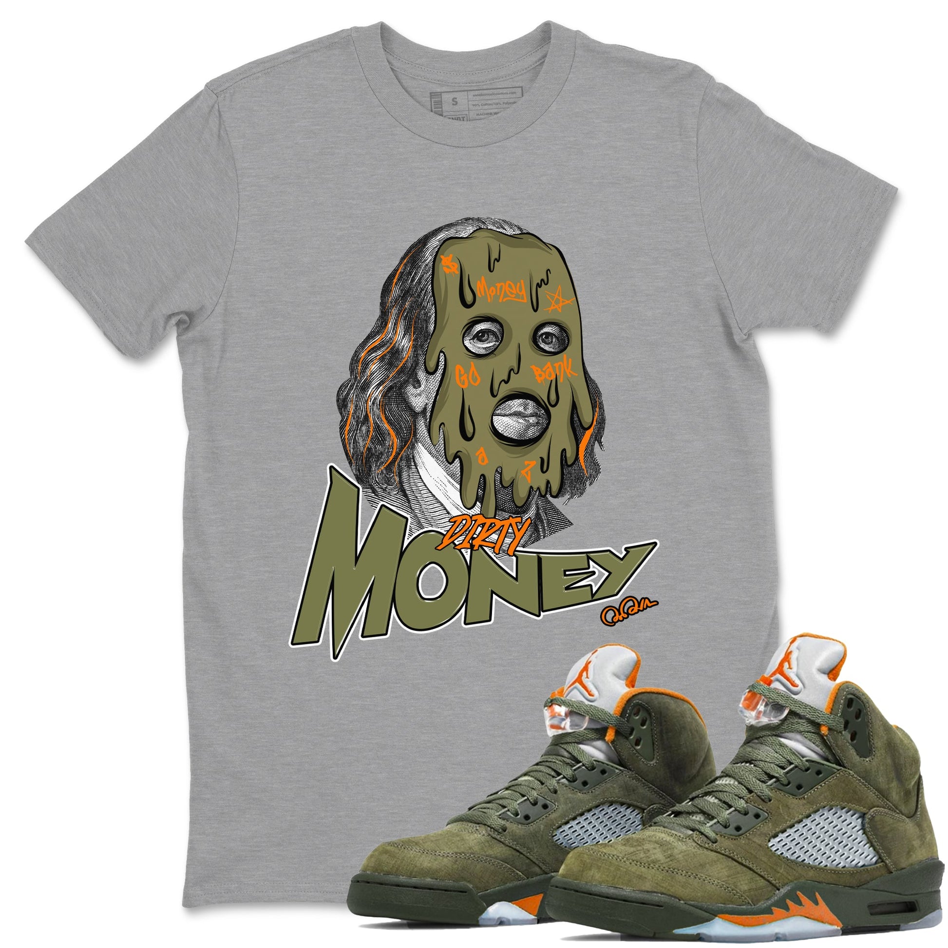 5s Olive shirt to match jordans Dirty Money sneaker tees Air Jordan 5 Olive SNRT Sneaker Release Tees unisex cotton Heather Grey 1 crew neck shirt