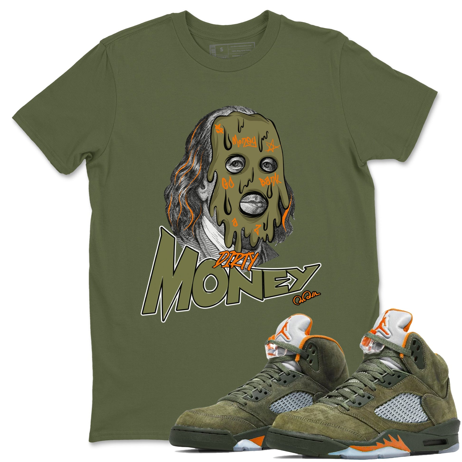 5s Olive shirt to match jordans Dirty Money sneaker tees Air Jordan 5 Olive SNRT Sneaker Release Tees unisex cotton Military Green 1 crew neck shirt