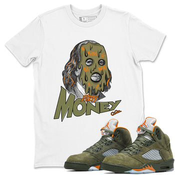 5s Olive shirt to match jordans Dirty Money sneaker tees Air Jordan 5 Olive SNRT Sneaker Release Tees unisex cotton White 1 crew neck shirt