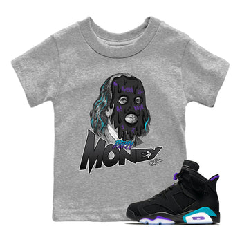 Air Jordan 6 Aqua Sneaker Match Tees Dirty Money Sneaker Tees AJ6 Aqua Sneaker Release Tees Kids Shirts Heather Grey 1
