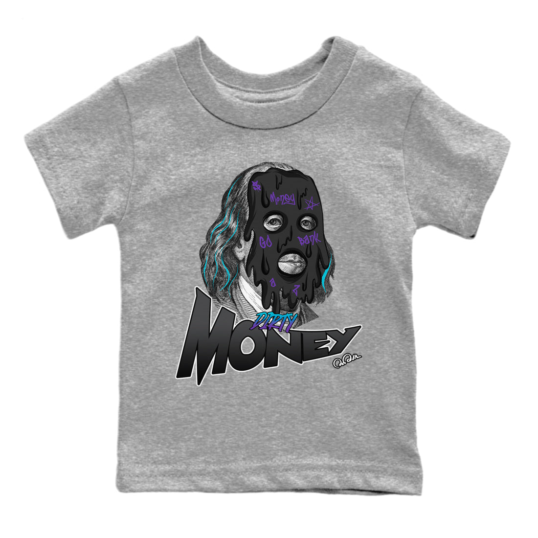 Air Jordan 6 Aqua Sneaker Match Tees Dirty Money Sneaker Tees AJ6 Aqua Sneaker Release Tees Kids Shirts Heather Grey 2