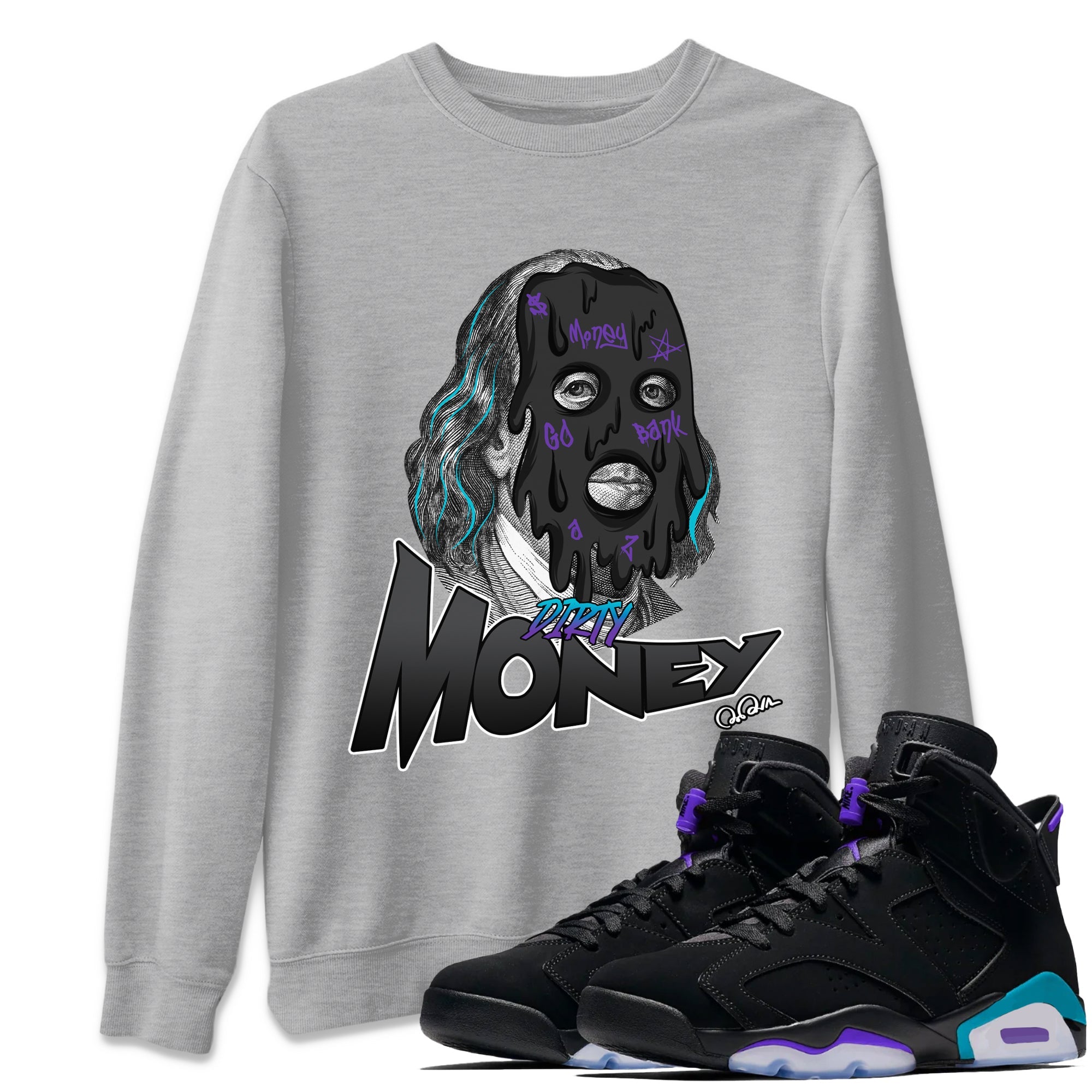 Air Jordan 6 Aqua Sneaker Match Tees Dirty Money Sneaker Tees AJ6 Aqua Sneaker Release Tees Unisex Shirts Heather Grey 1