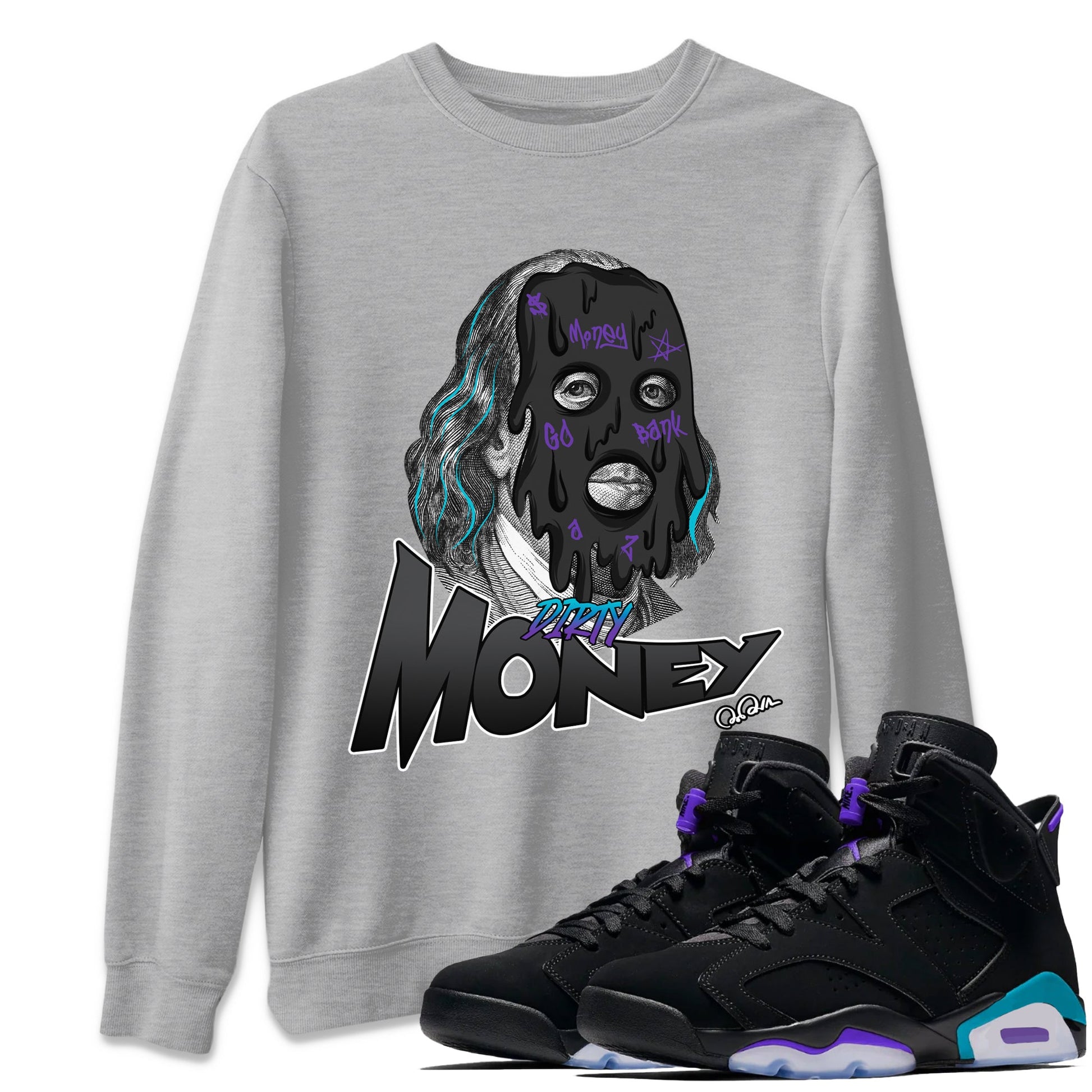 Air Jordan 6 Aqua Sneaker Match Tees Dirty Money Sneaker Tees AJ6 Aqua Sneaker Release Tees Unisex Shirts Heather Grey 1