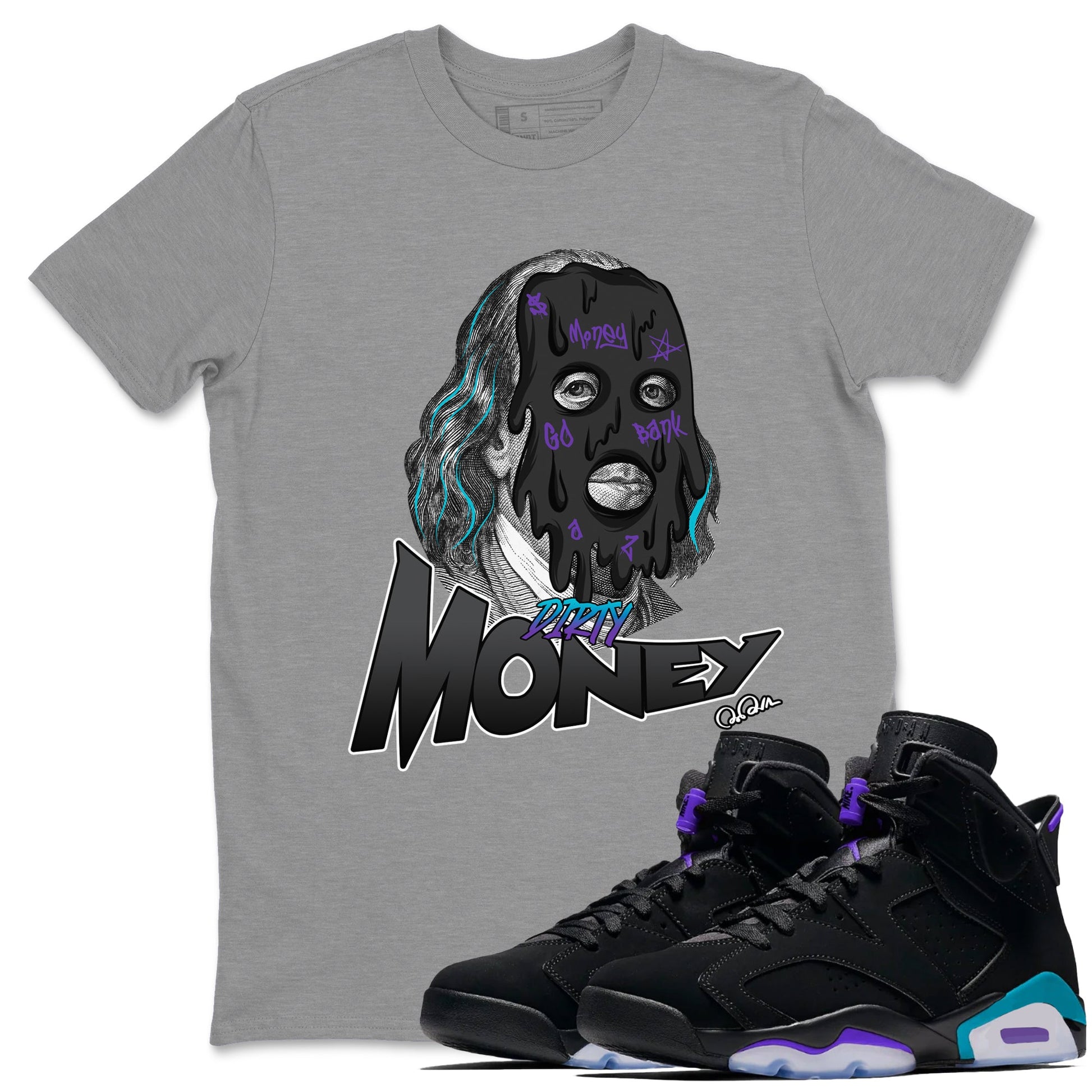 Air Jordan 6 Aqua Sneaker Match Tees Dirty Money Sneaker Tees AJ6 Aqua Sneaker Release Tees Unisex Shirts Heather Grey 1